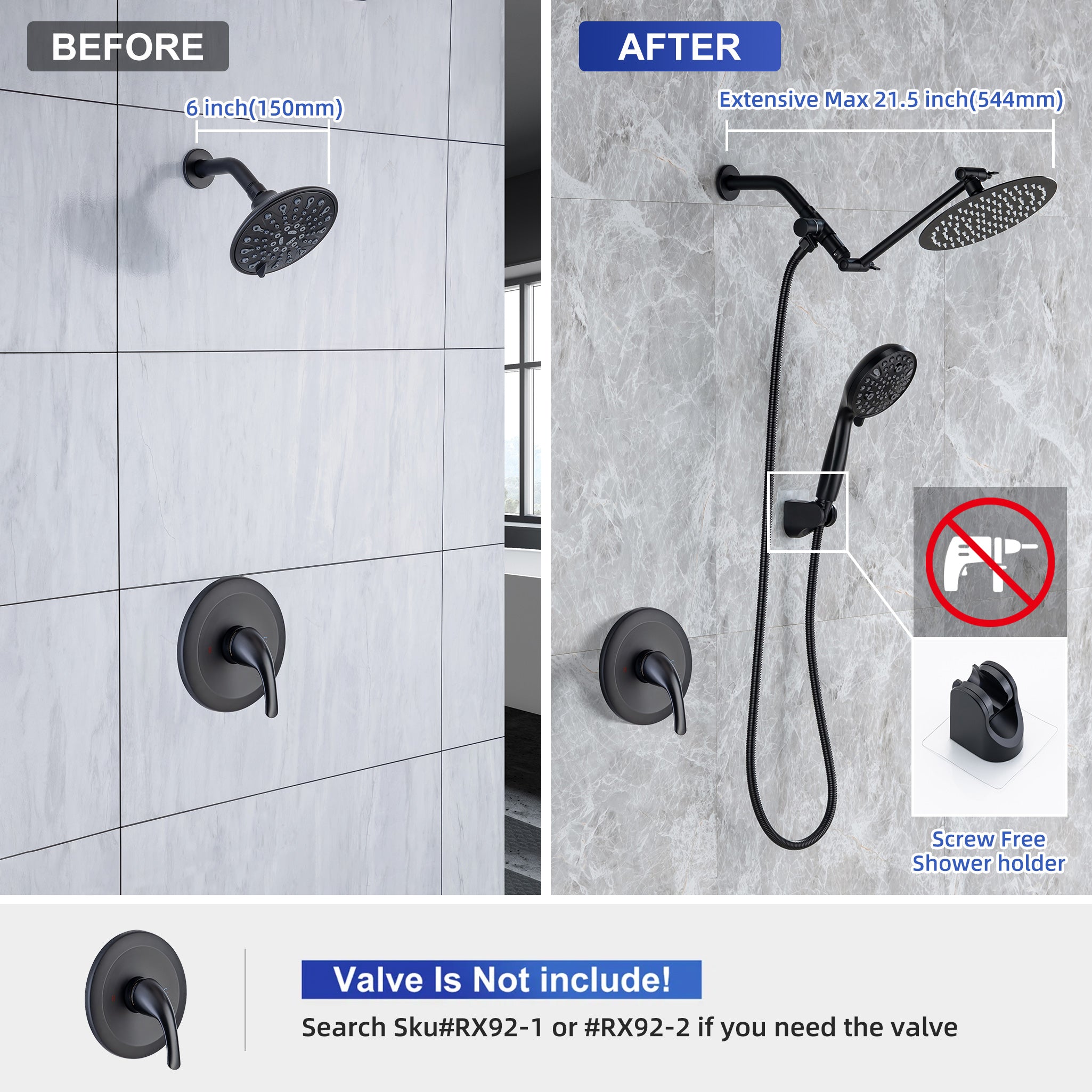 Système de douche avec pomme de douche à effet pluie et douche à main RX2008