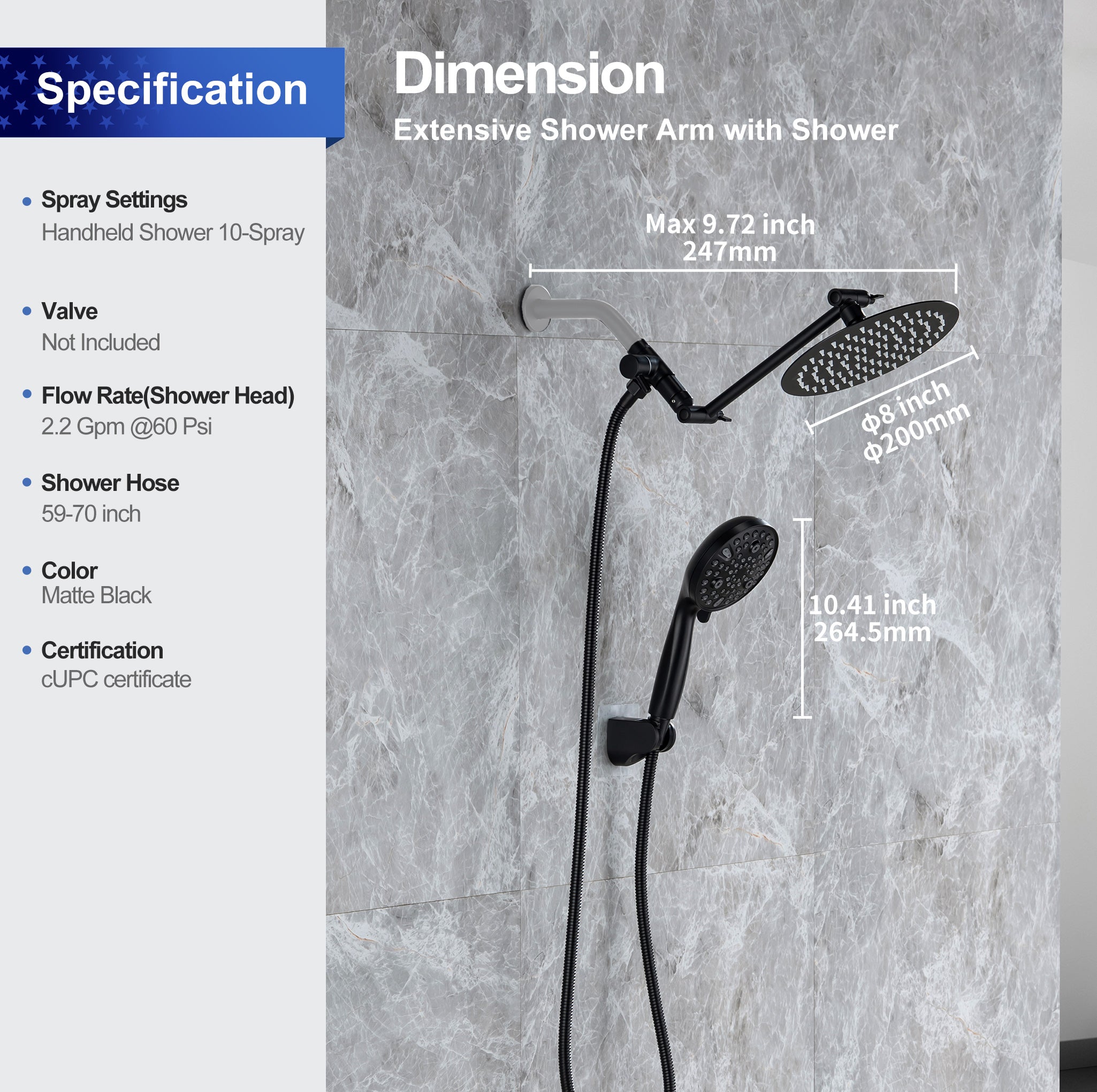 Shower System with Rain Shower Head and Handheld Shower (S2008)