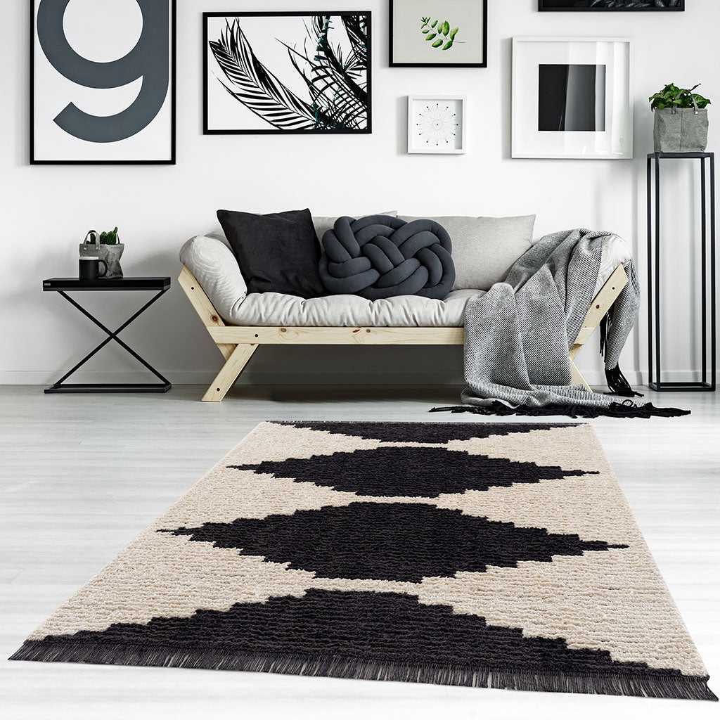 RAINLEX Modern Non-Shedding Area Rug in Black & Ivory