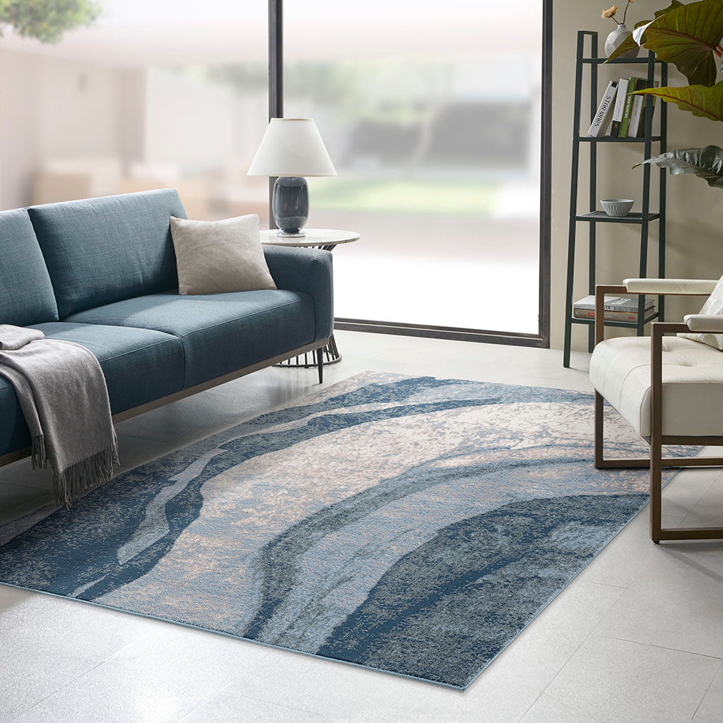 Rainlex Abstract Wave Non-Shedding Area Rug