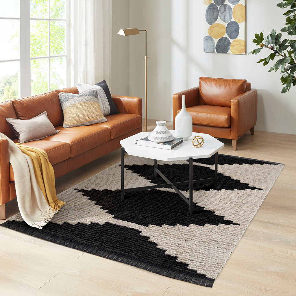 Rainlex Modern Non-Shedding Area Rug, Black & Ivory