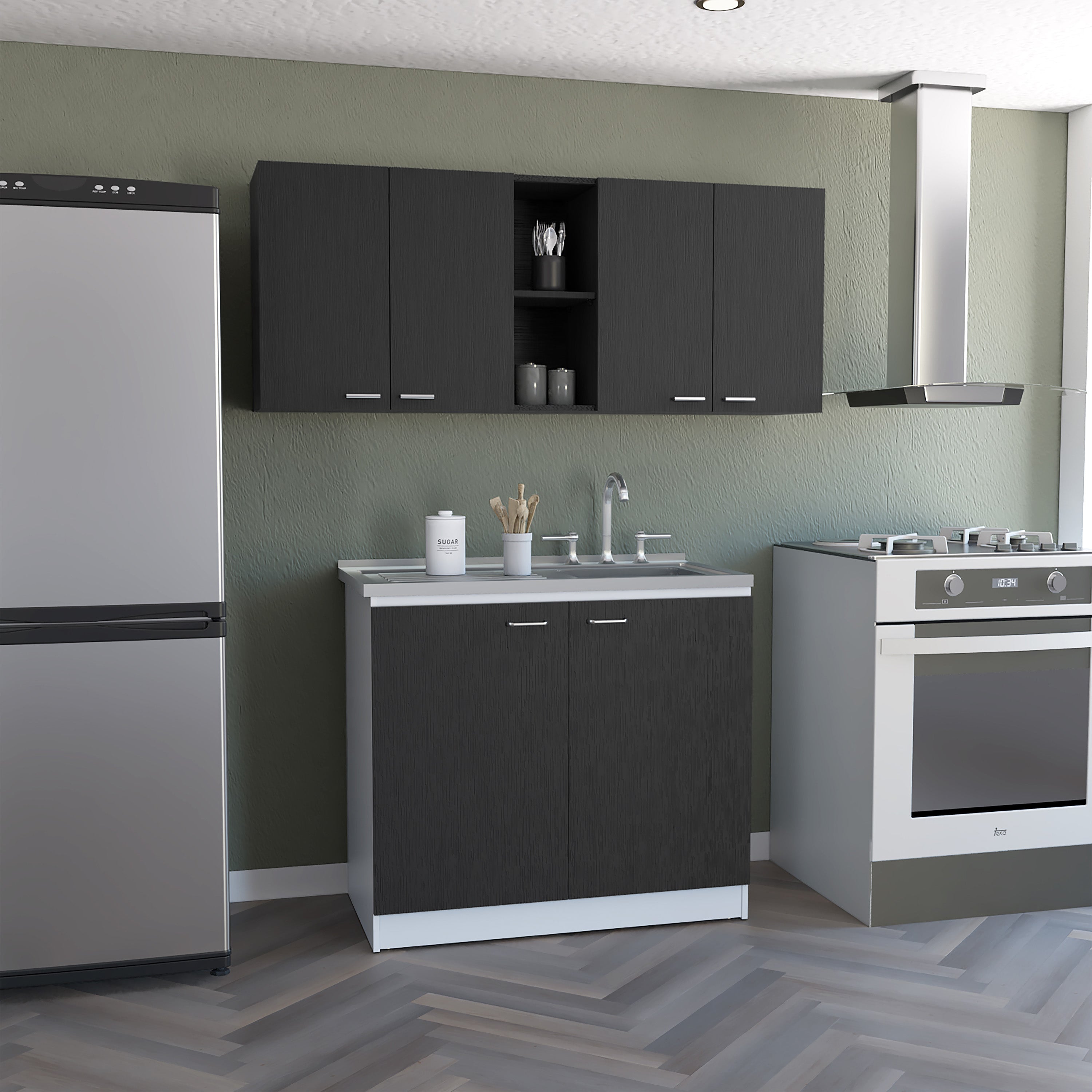 Rainlex 39" Freestanding Utility Sink Cabinet with Double Stainless Steel Basins, Soft-Close Doors