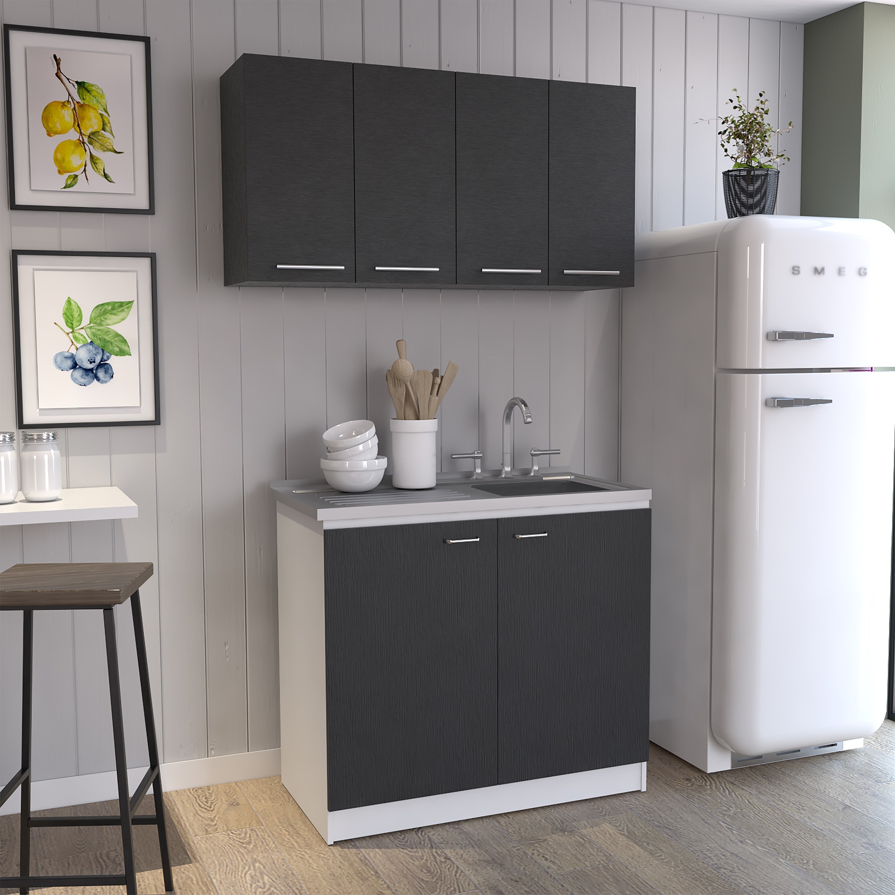 Rainlex 39" Freestanding Utility Sink Cabinet with Double Stainless Steel Basins, Soft-Close Doors