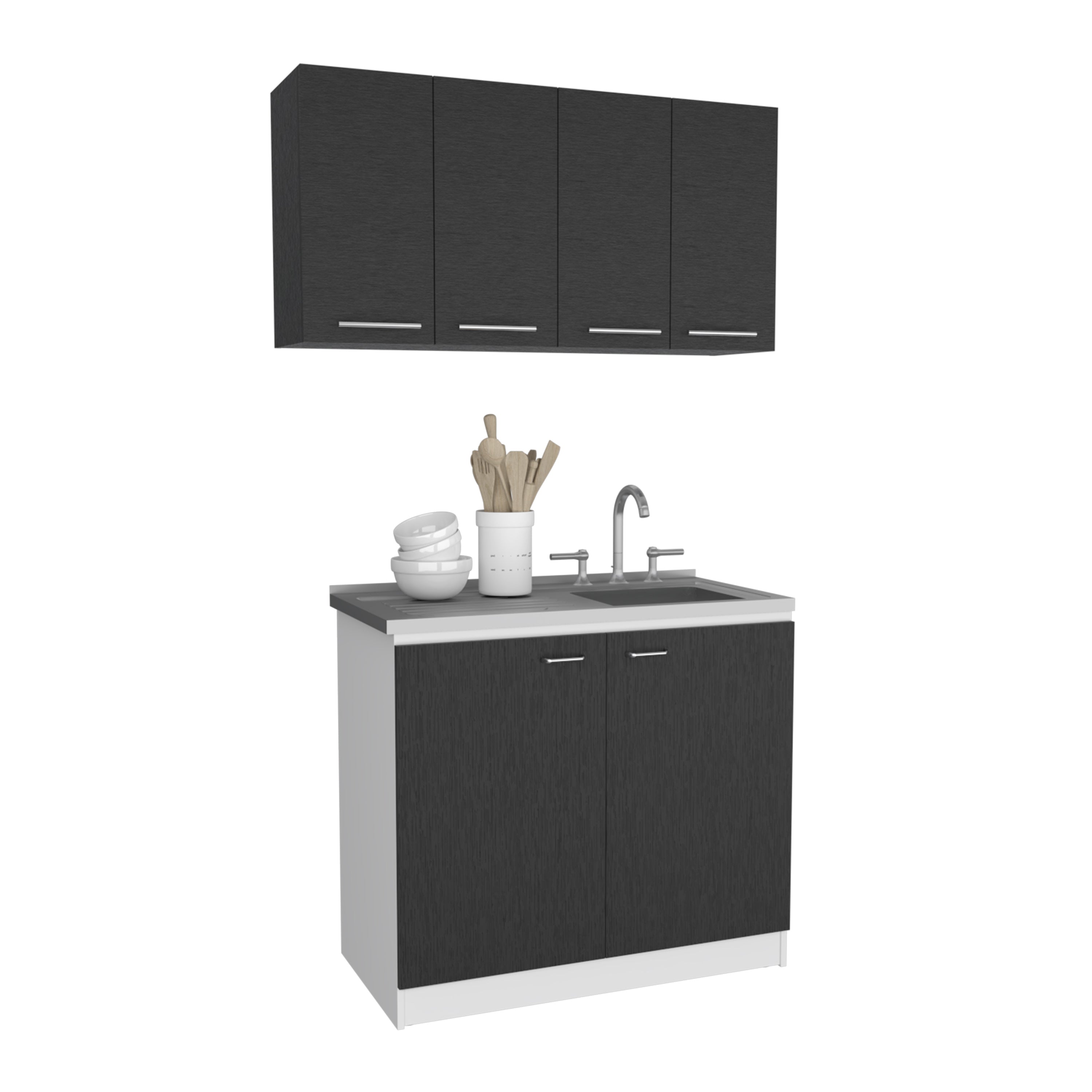 Rainlex 39" Freestanding Utility Sink Cabinet with Double Stainless Steel Basins, Soft-Close Doors