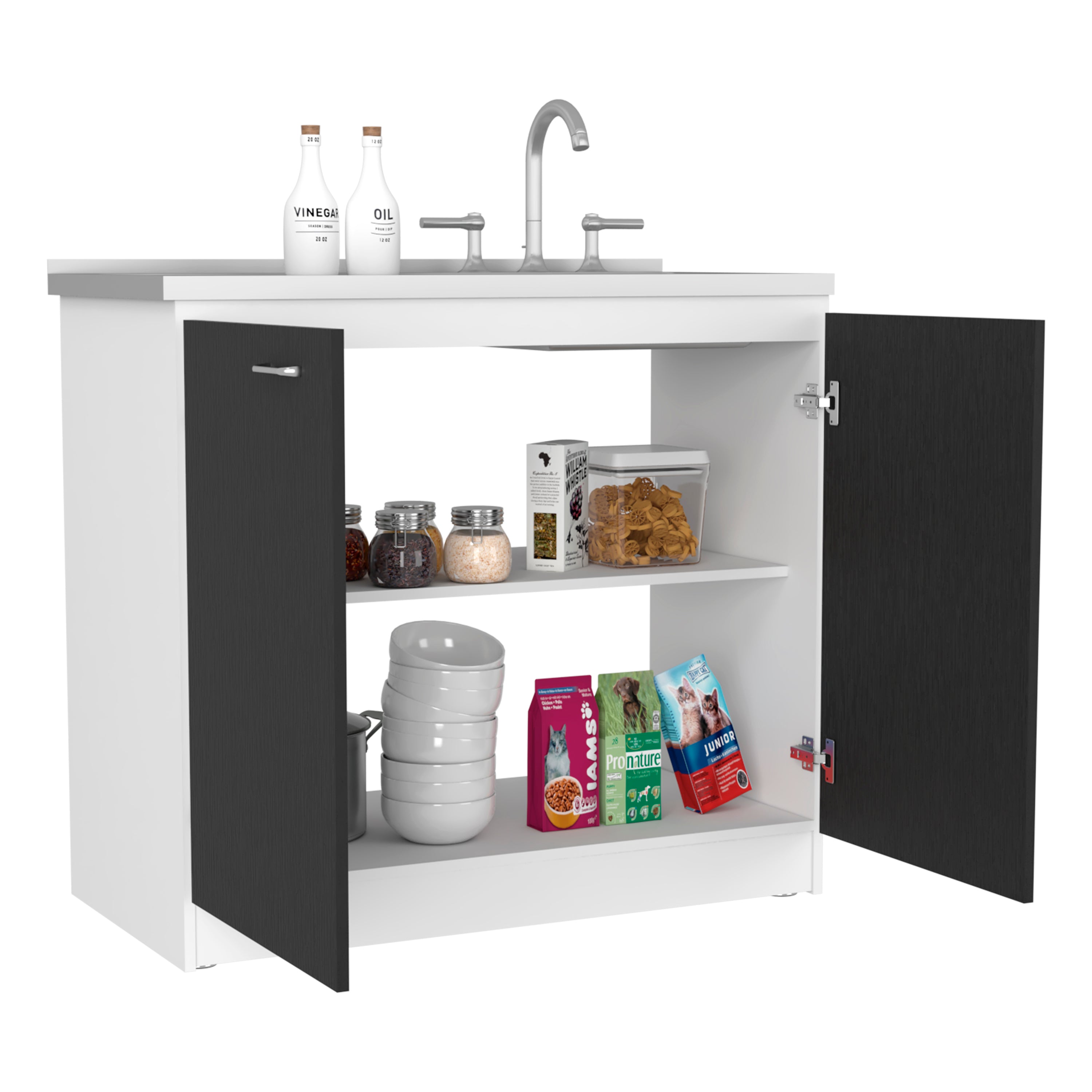 Rainlex 39" Freestanding Utility Sink Cabinet with Double Stainless Steel Basins, Soft-Close Doors