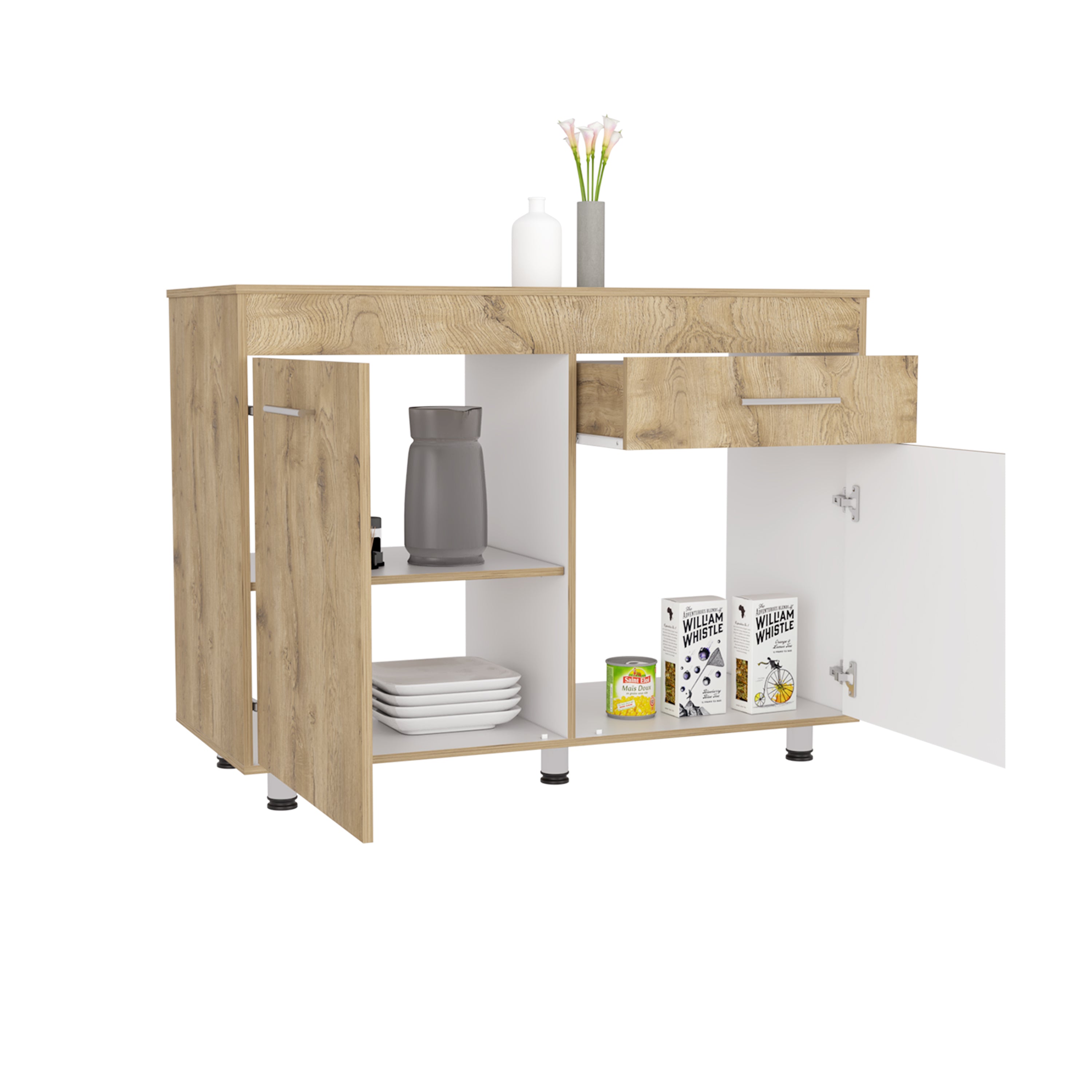 Rainlex 47" Freestanding Utility Sink Cabinet with Drawer, White/Aged Oak