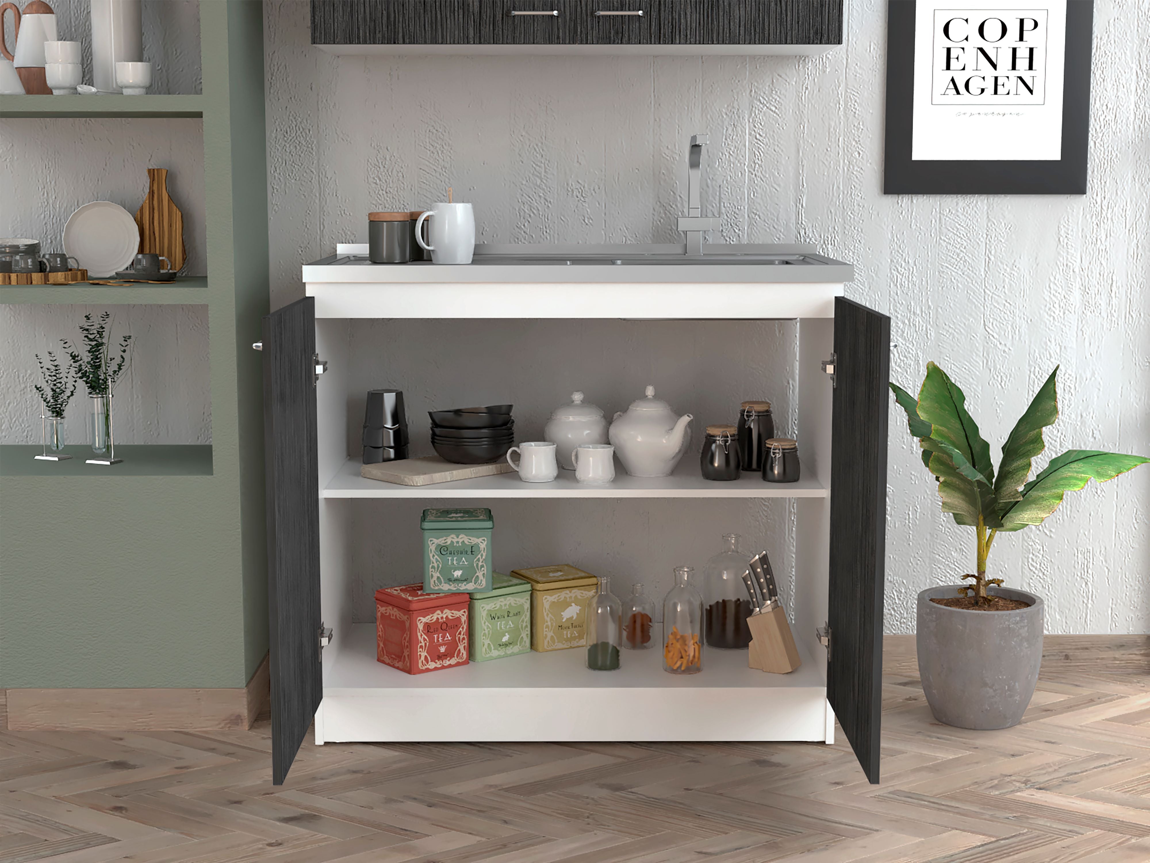 Rainlex 39" Freestanding Utility Sink Cabinet with Double Stainless Steel Basins, Soft-Close Doors
