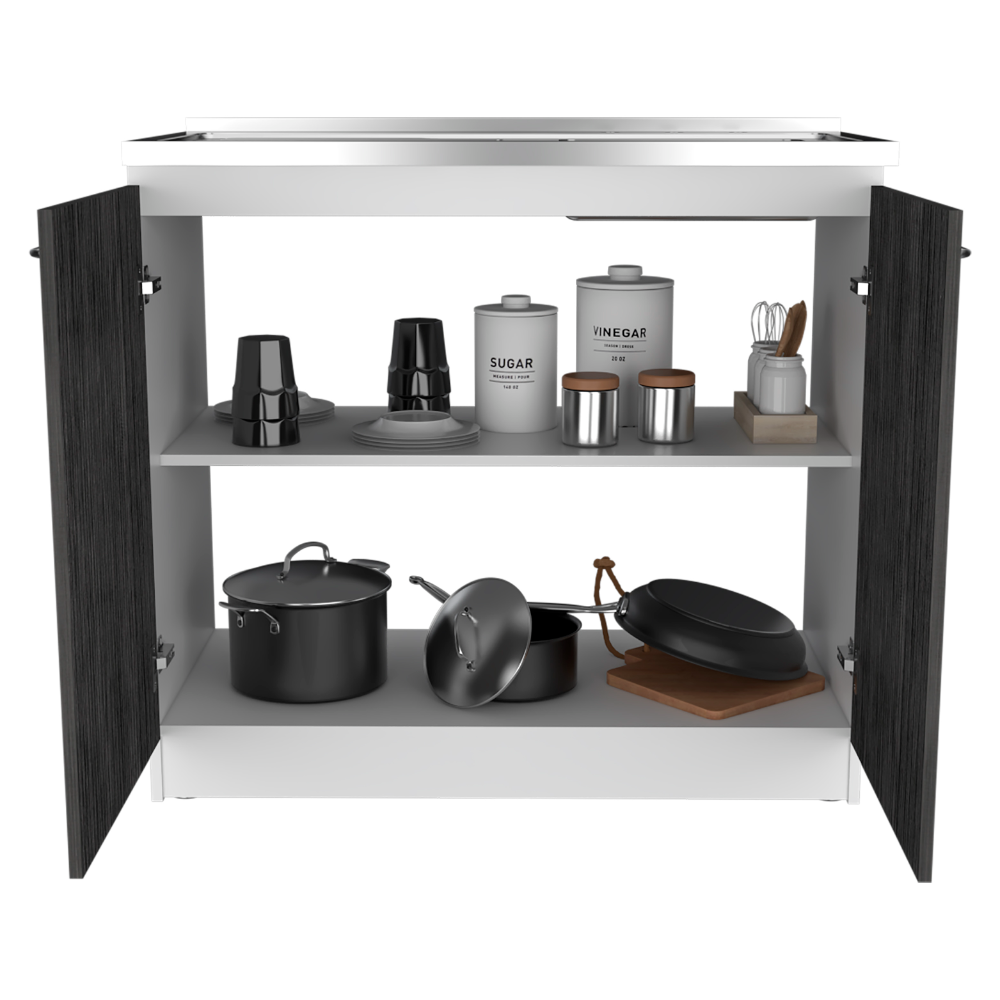 Rainlex 39" Freestanding Utility Sink Cabinet with Double Stainless Steel Basins, Soft-Close Doors
