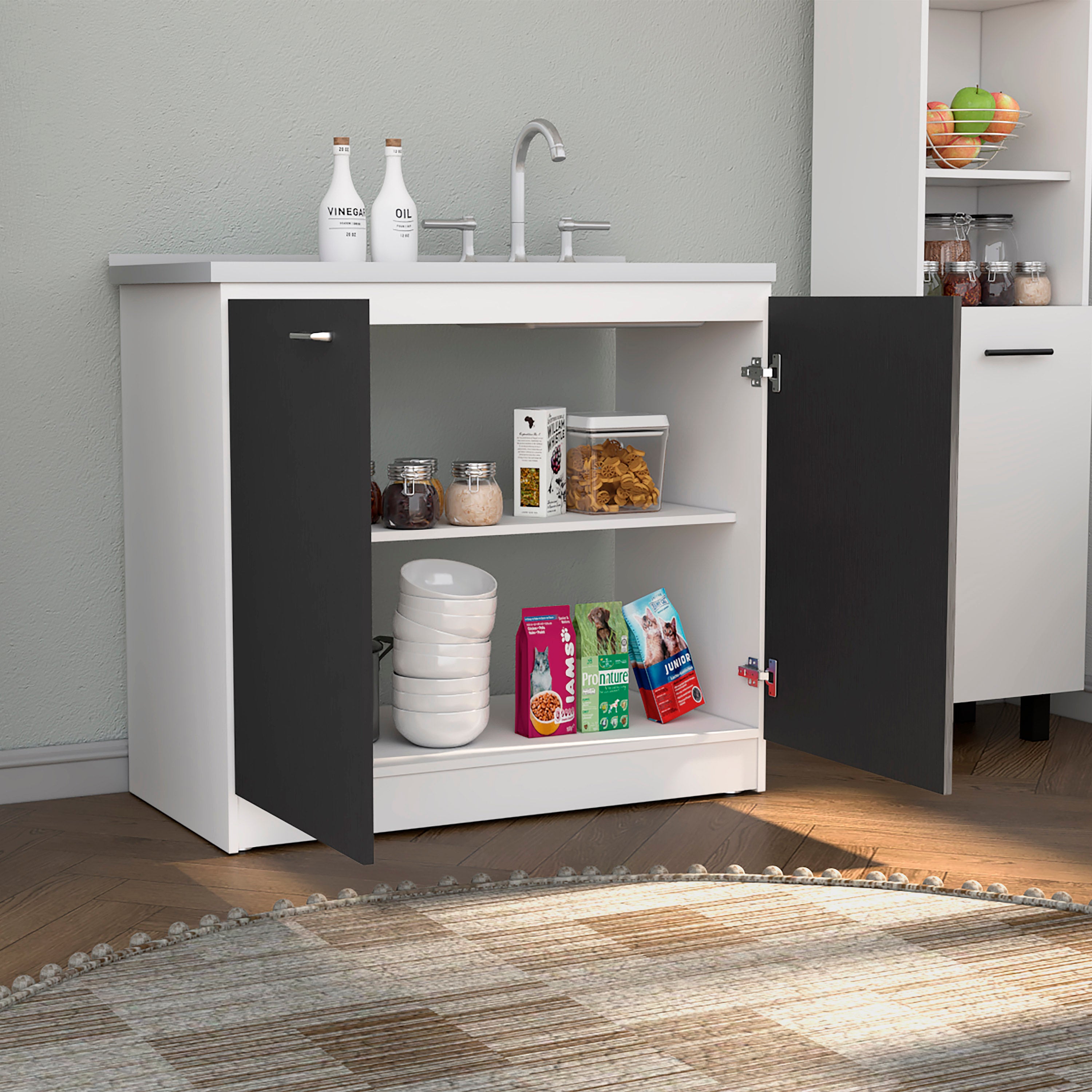 Rainlex 39" Freestanding Utility Sink Cabinet with Double Stainless Steel Basins, Soft-Close Doors