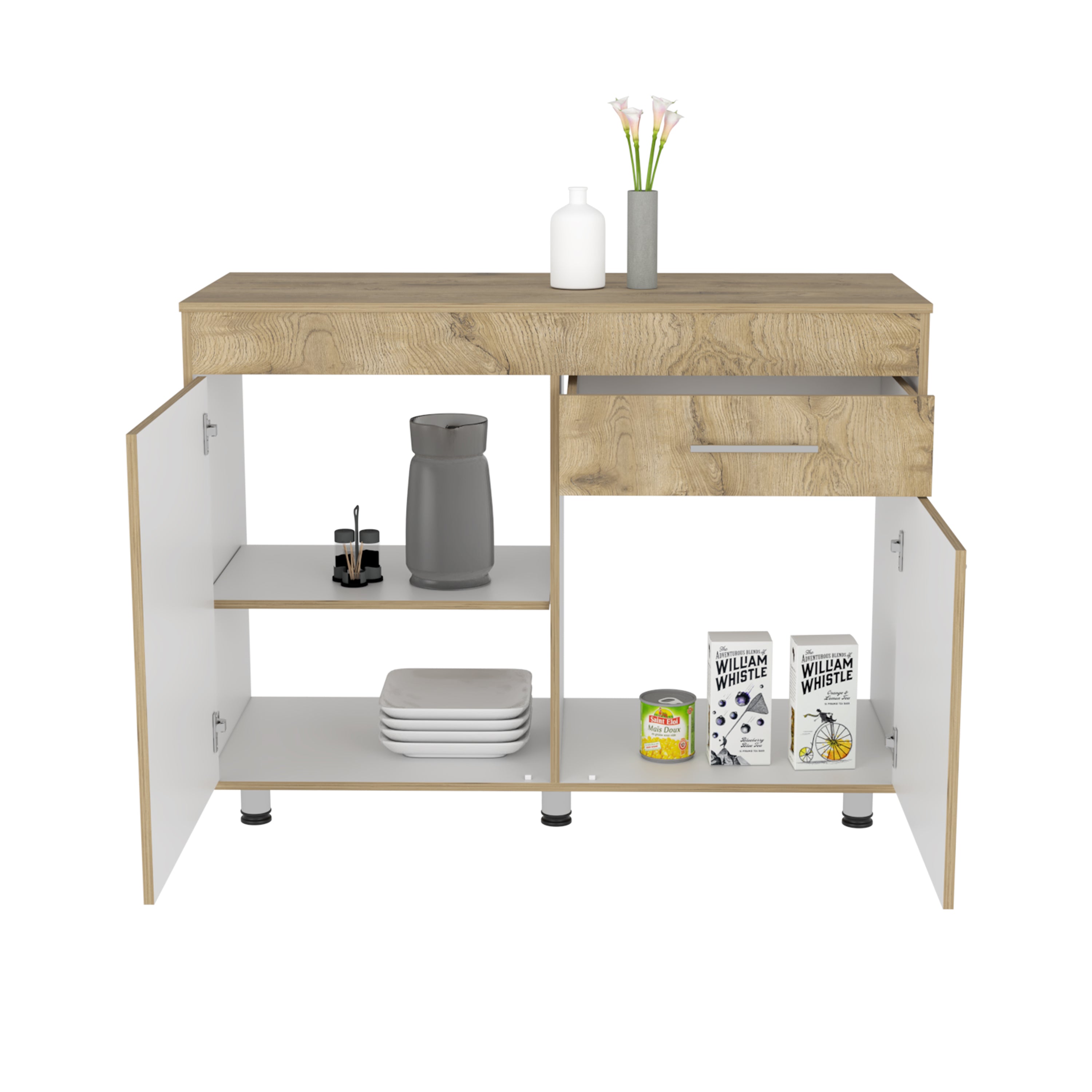 Rainlex 47" Freestanding Utility Sink Cabinet with Drawer, White/Aged Oak