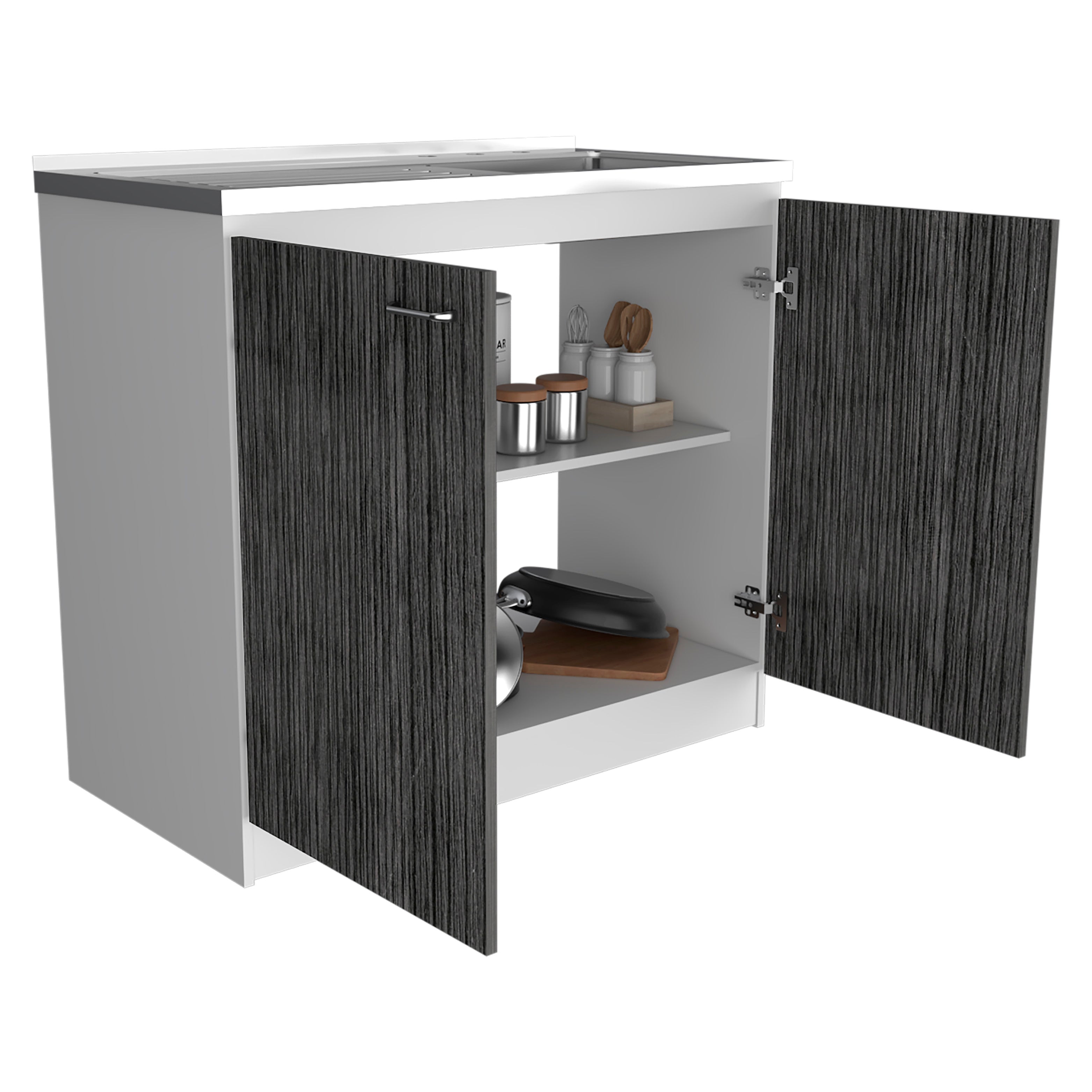 Rainlex 39" Freestanding Utility Sink Cabinet with Double Stainless Steel Basins, Soft-Close Doors