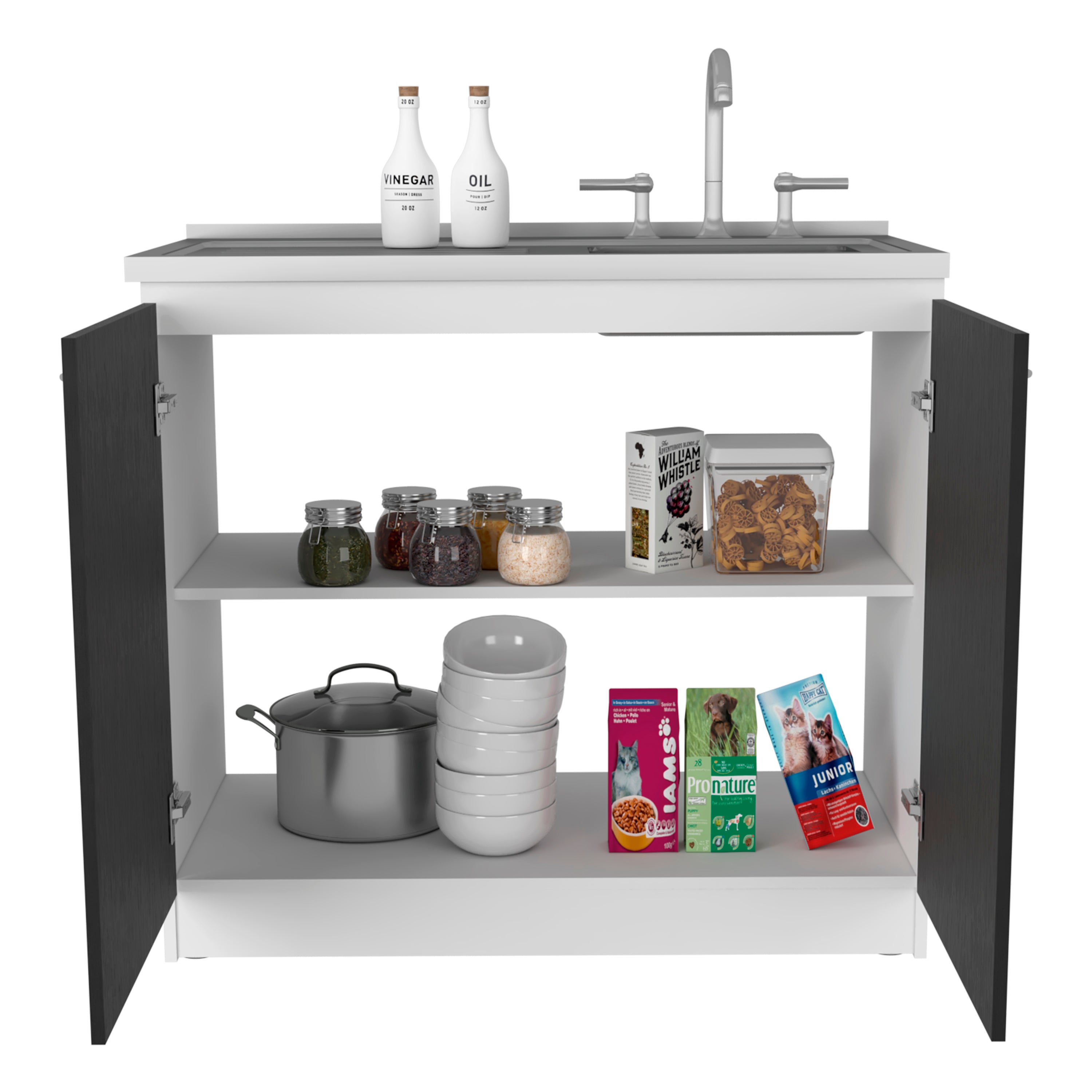 Rainlex 39" Freestanding Utility Sink Cabinet with Double Stainless Steel Basins, Soft-Close Doors