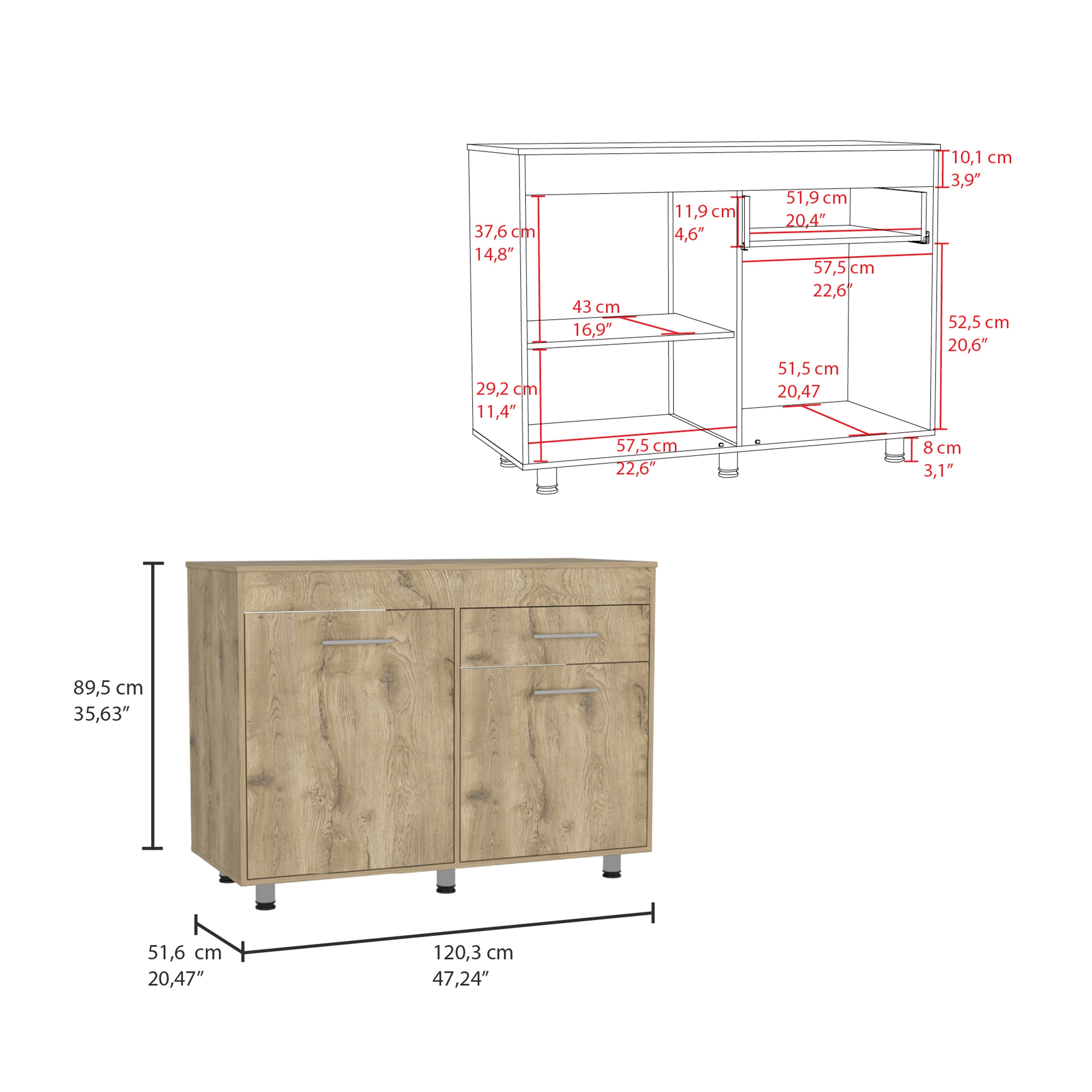 Rainlex 47" Freestanding Utility Sink Cabinet with Drawer, White/Aged Oak