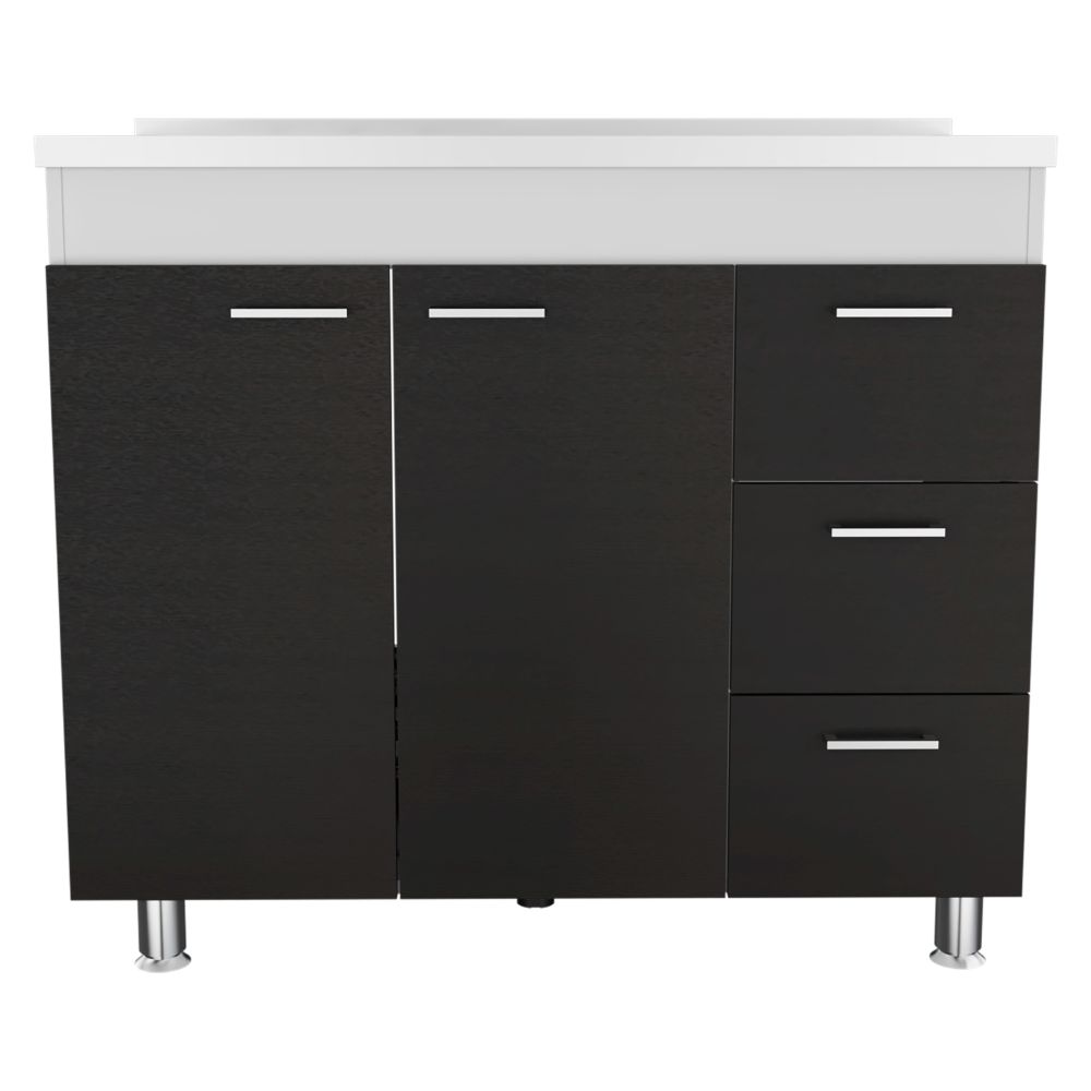 Rainlex 39" Freestanding Utility Sink Cabinet with Stainless Steel Countertop, Double Utility Basins, Soft-Close Storage Doors — White Laundry & Kitchen Workstation