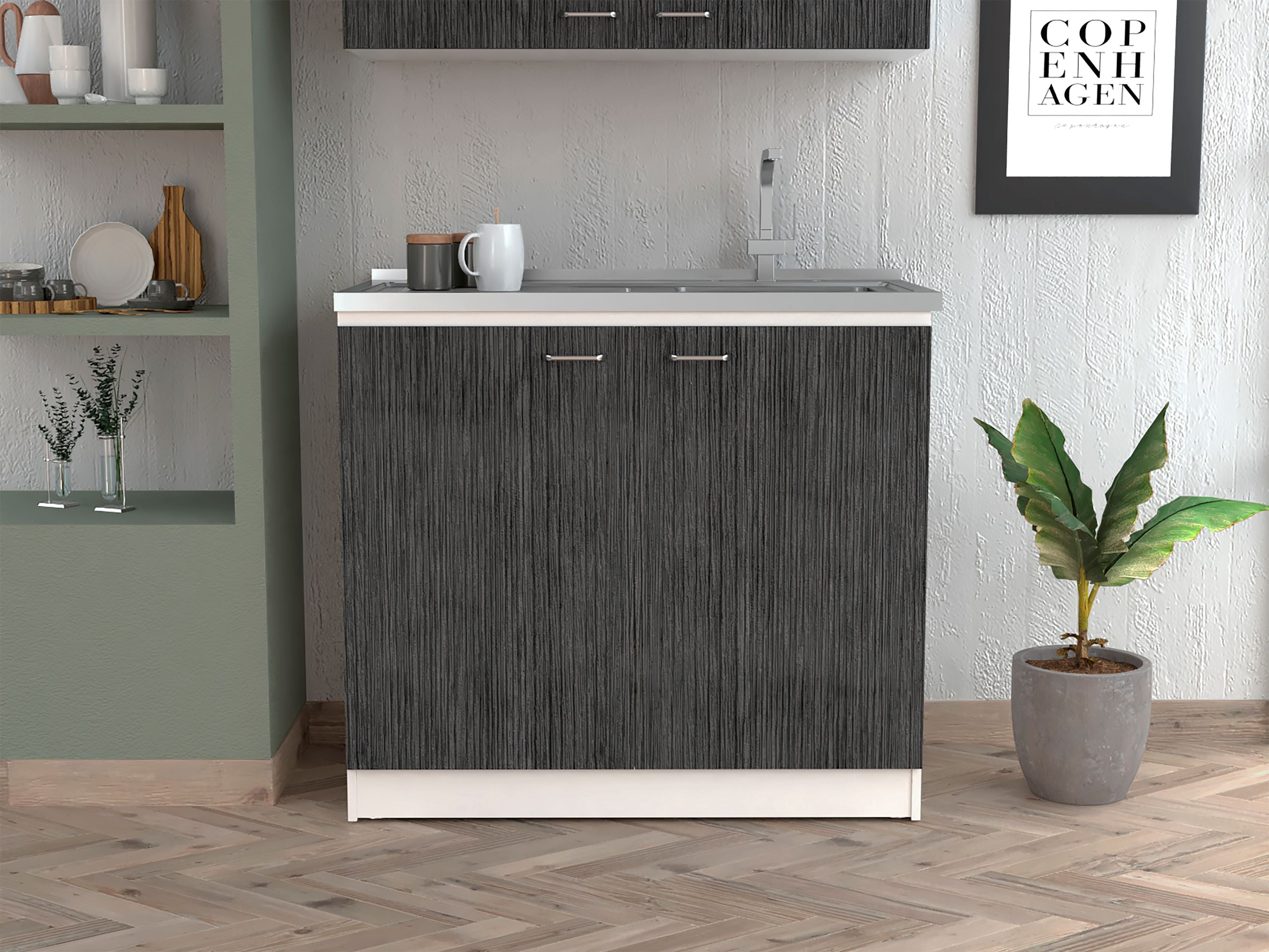 Rainlex 39" Freestanding Utility Sink Cabinet with Double Stainless Steel Basins, Soft-Close Doors