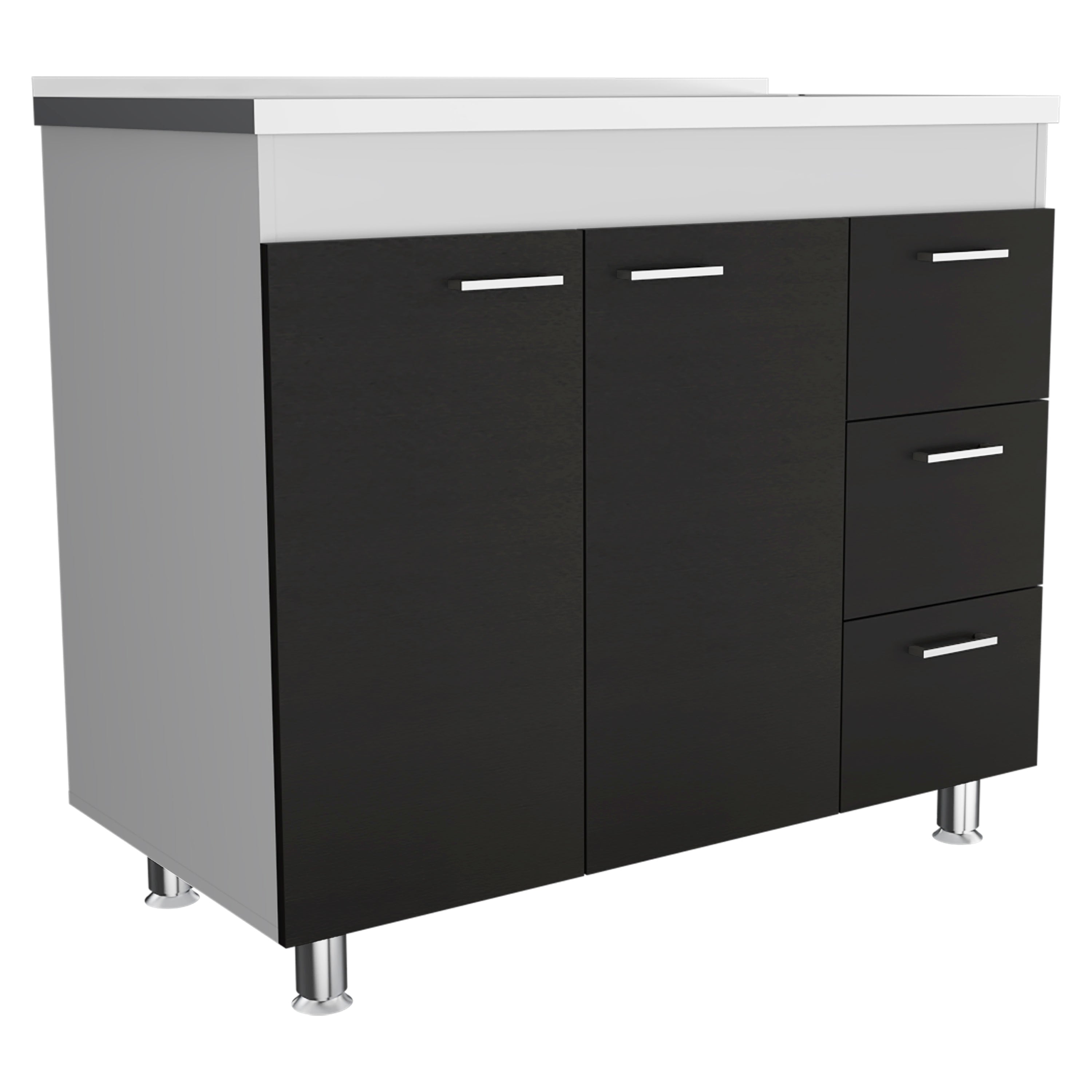 Rainlex 39" Freestanding Utility Sink Cabinet with Stainless Steel Countertop, Double Utility Basins, Soft-Close Storage Doors — White Laundry & Kitchen Workstation