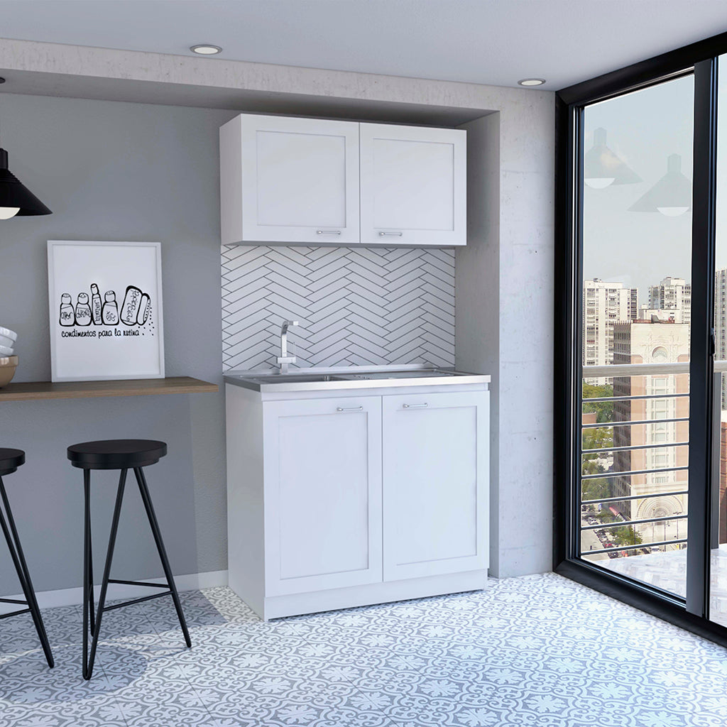 Rainlex 39" Freestanding Utility Sink Cabinet with Double Stainless Steel Basins, Soft-Close Doors