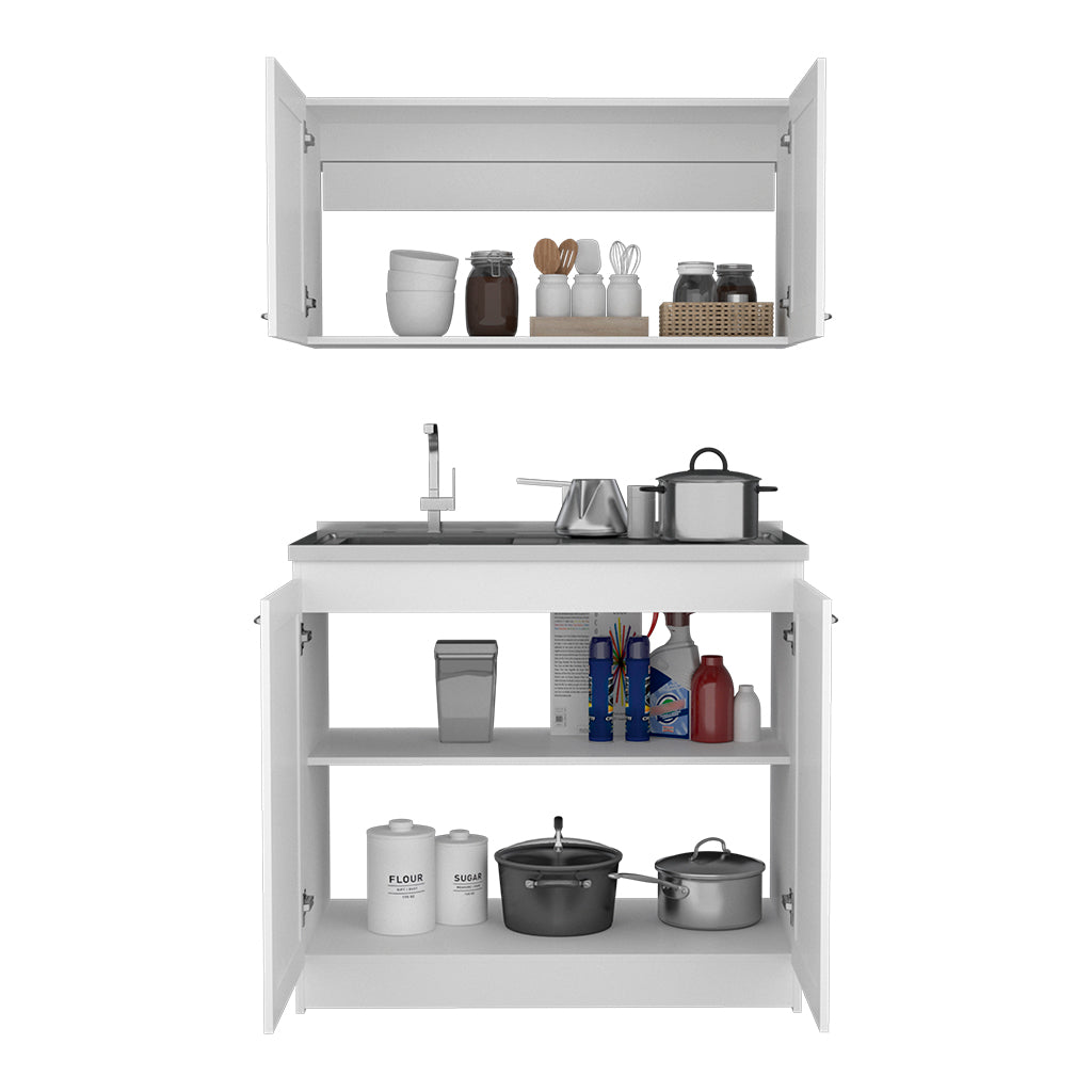 Rainlex 39" Freestanding Utility Sink Cabinet with Double Stainless Steel Basins, Soft-Close Doors