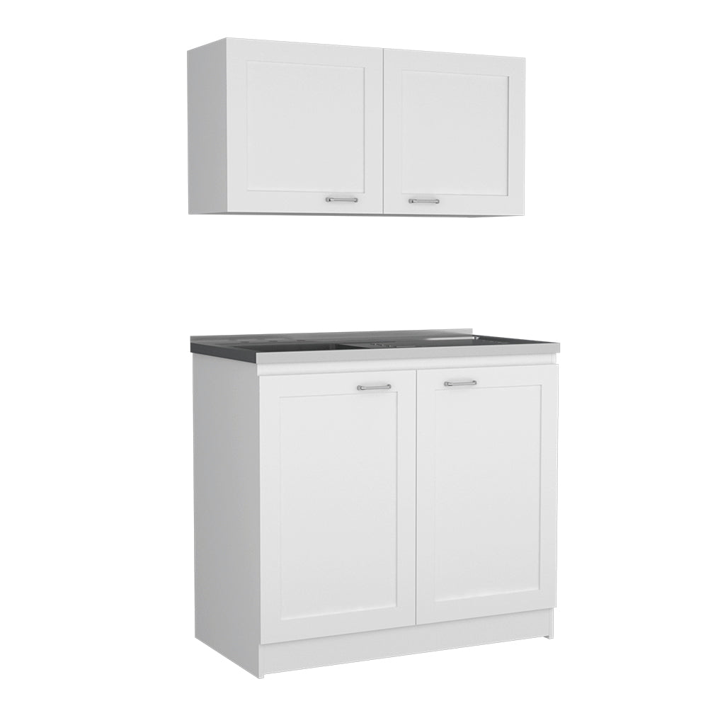 Rainlex 39" Freestanding Utility Sink Cabinet with Double Stainless Steel Basins, Soft-Close Doors