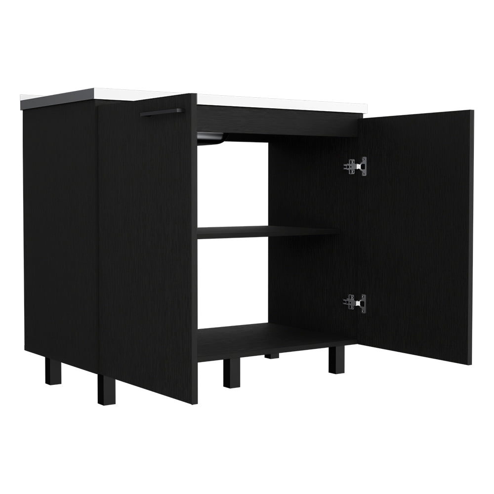 Rainlex Freestanding Utility Sink Cabinet with Double Doors & Shelves, Black