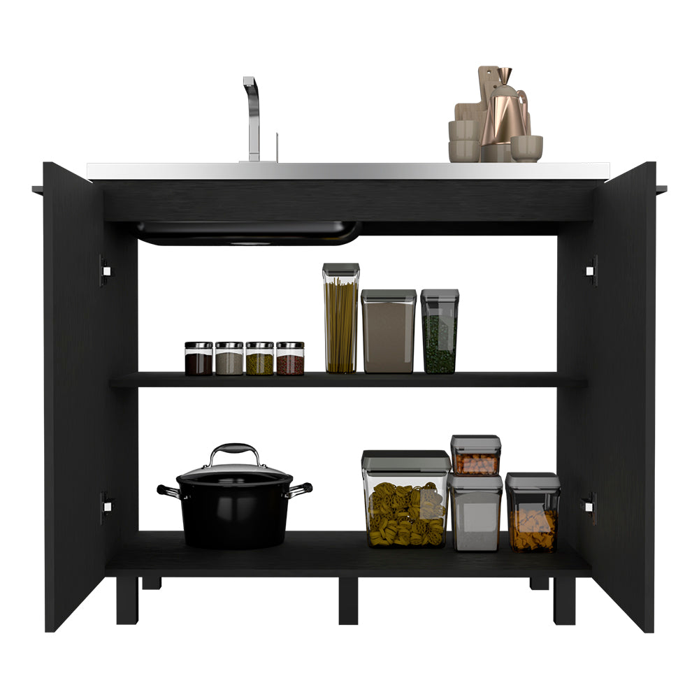 Rainlex Freestanding Utility Sink Cabinet with Double Doors & Shelves, Black
