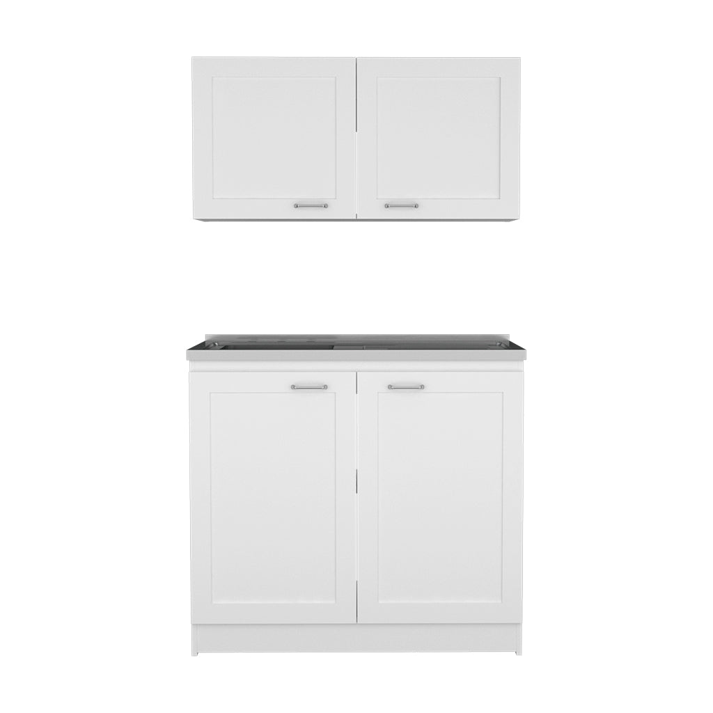 Rainlex 39" Freestanding Utility Sink Cabinet with Double Stainless Steel Basins, Soft-Close Doors