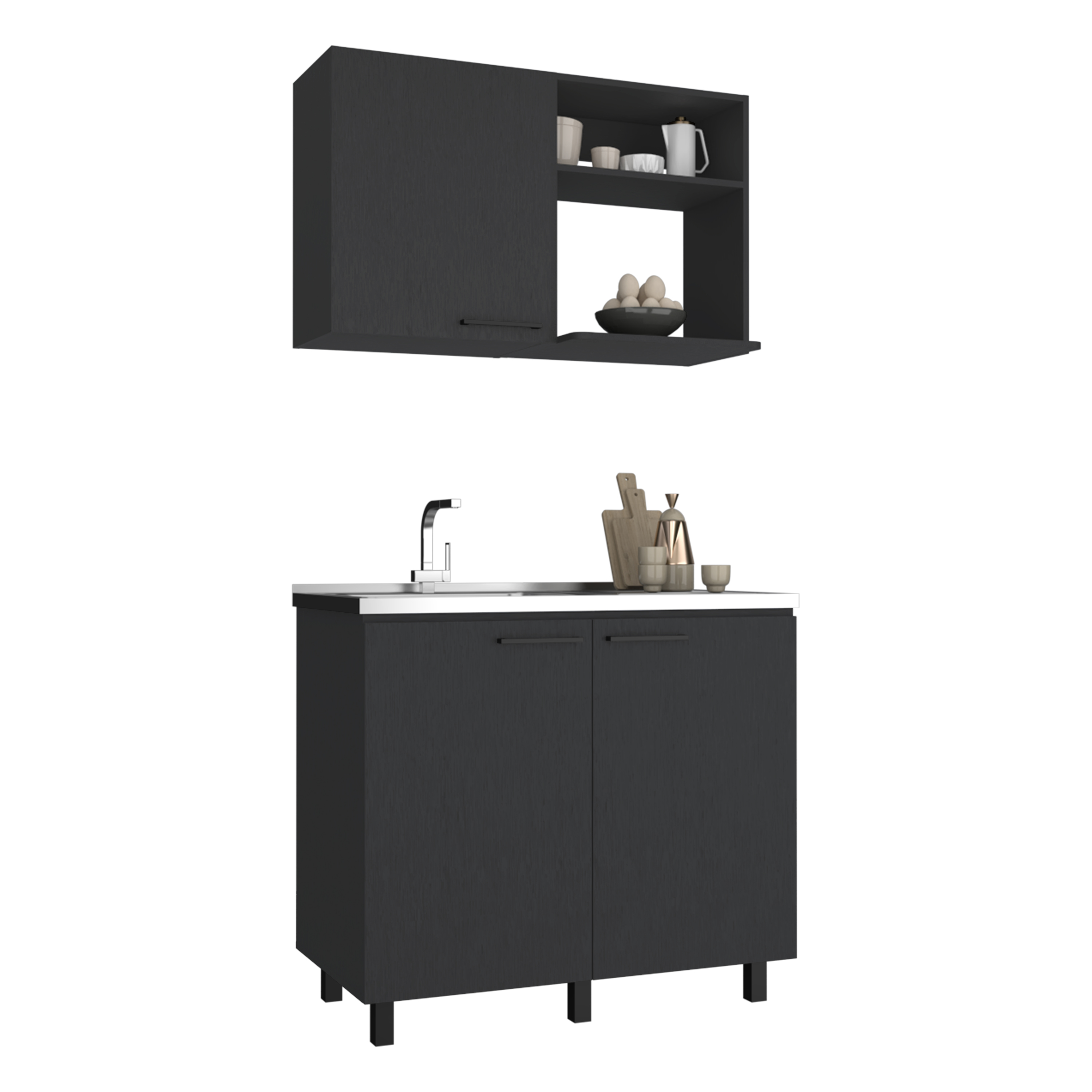 Rainlex 39" Freestanding Utility Sink Cabinet with Double Stainless Steel Basins, Soft-Close Doors