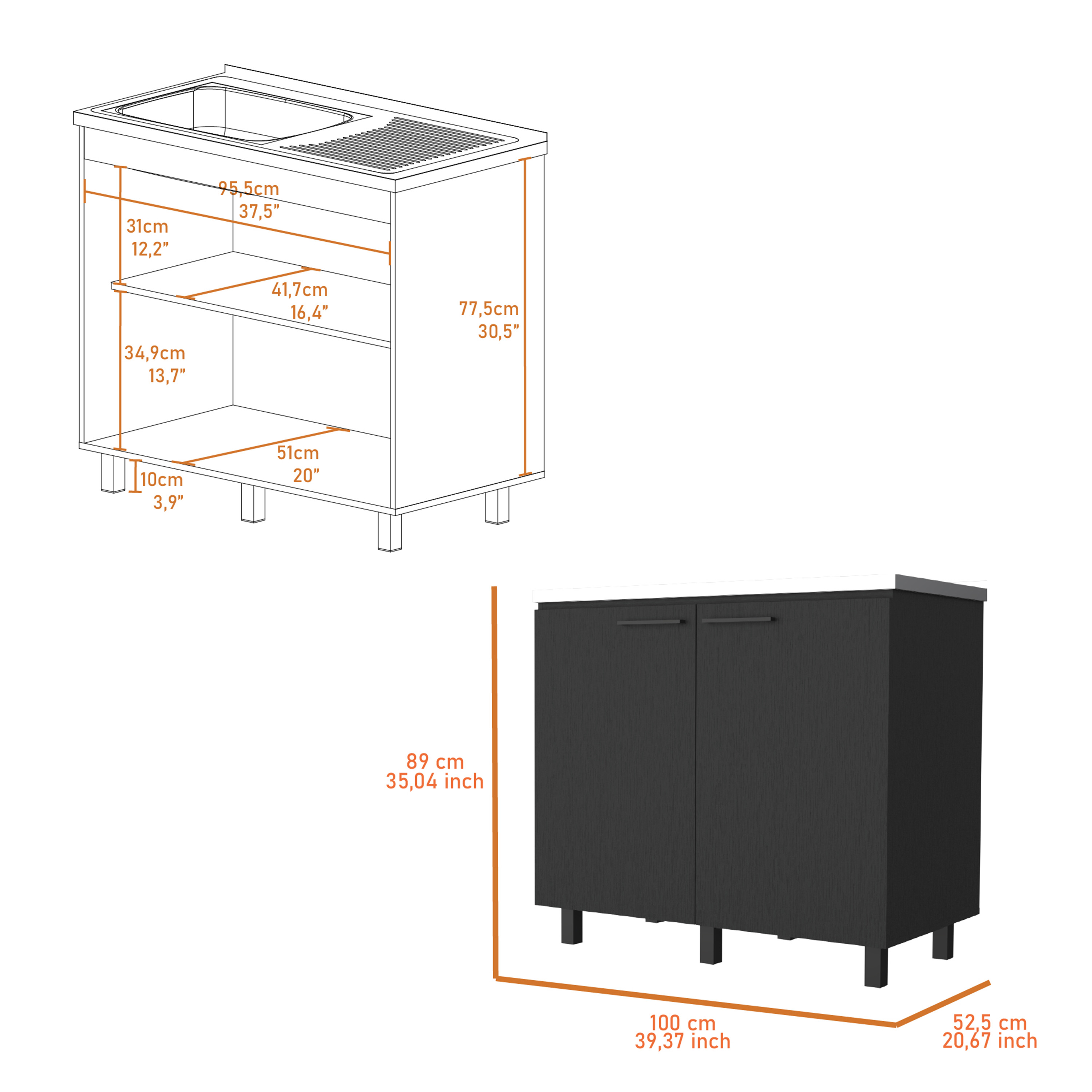 Rainlex 39" Freestanding Utility Sink Cabinet with Double Stainless Steel Basins, Soft-Close Doors