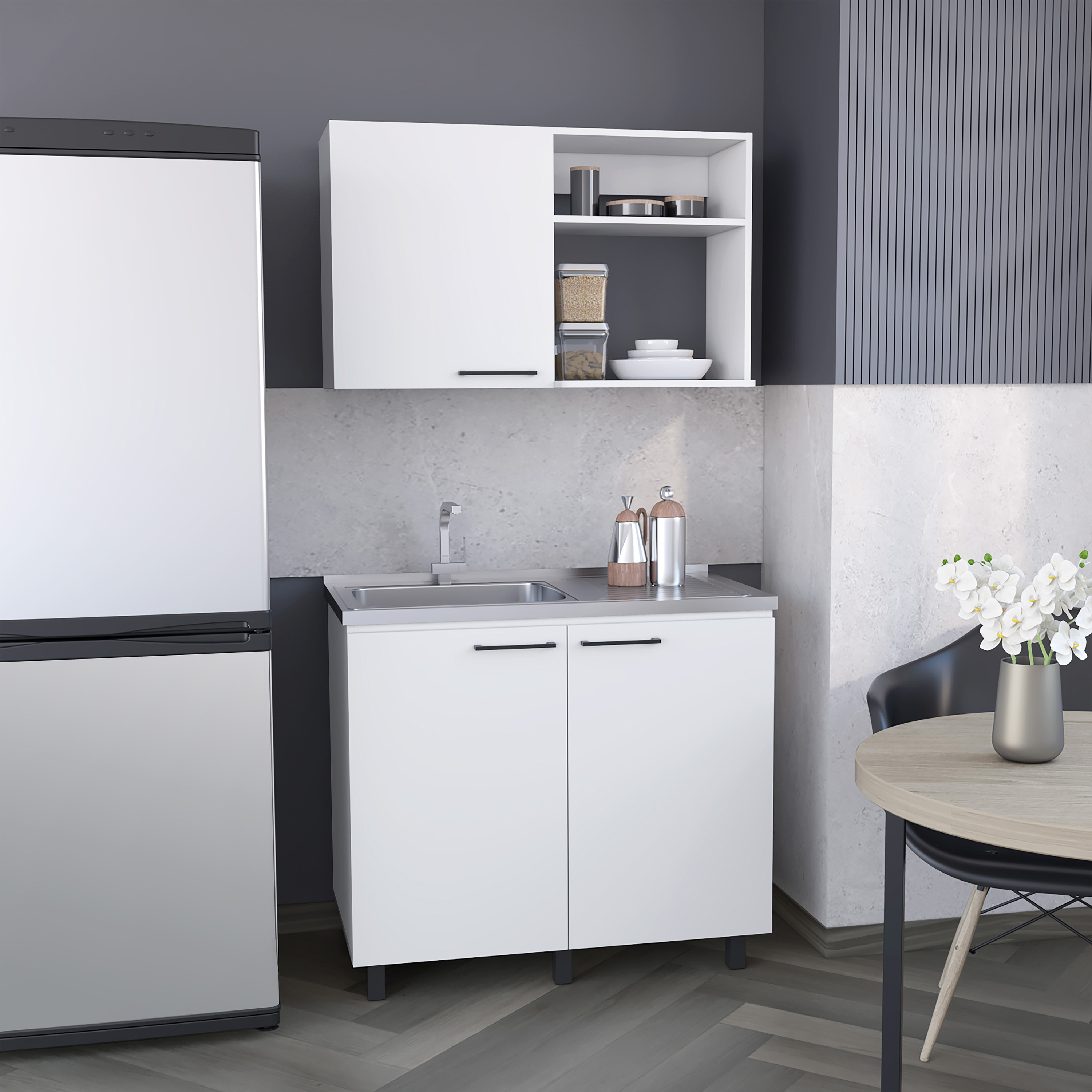 Rainlex 39" Freestanding Utility Sink Cabinet with Double Stainless Steel Basins, Soft-Close Doors