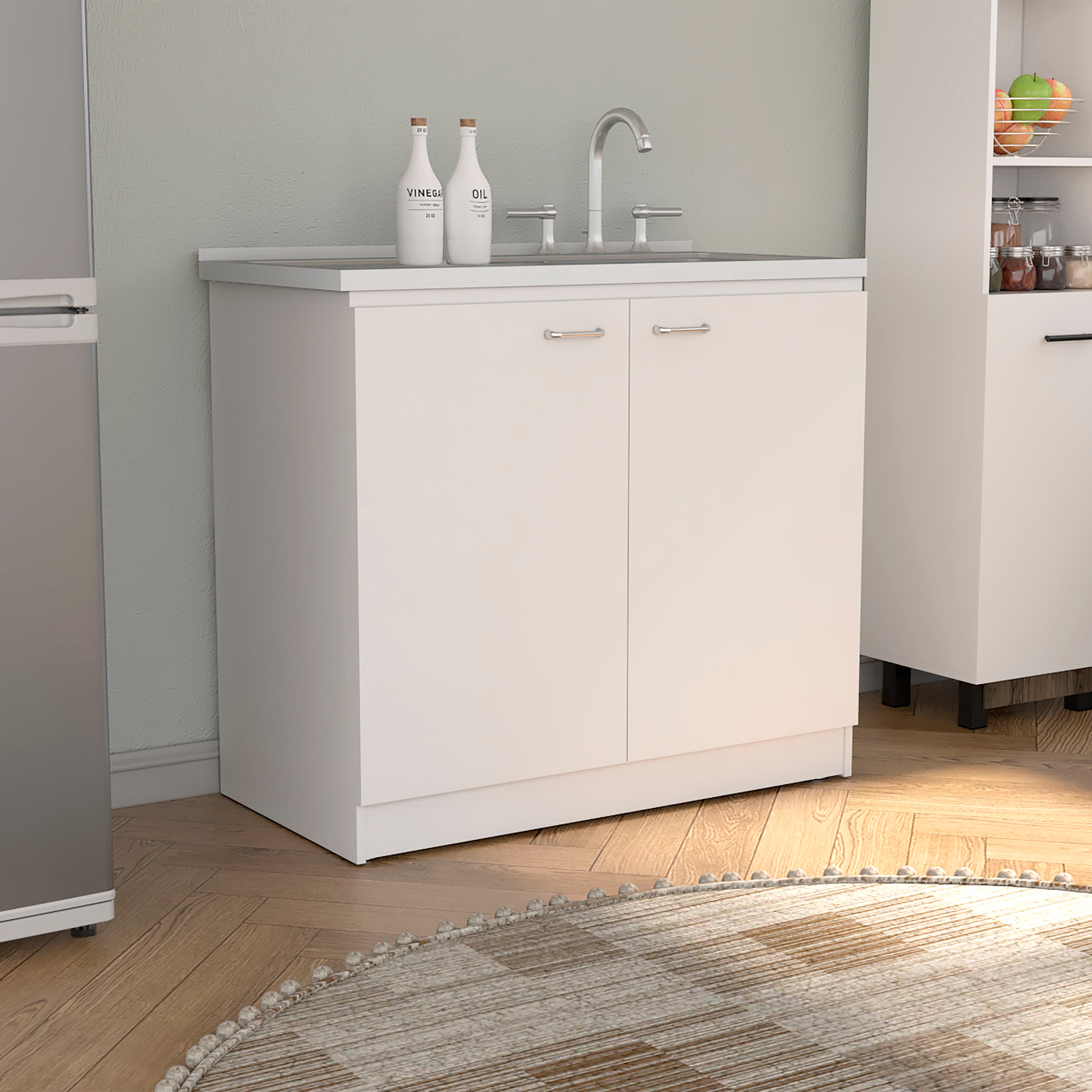 Rainlex Napoles 39" Utility Sink Cabinet with Stainless Steel Basin, White