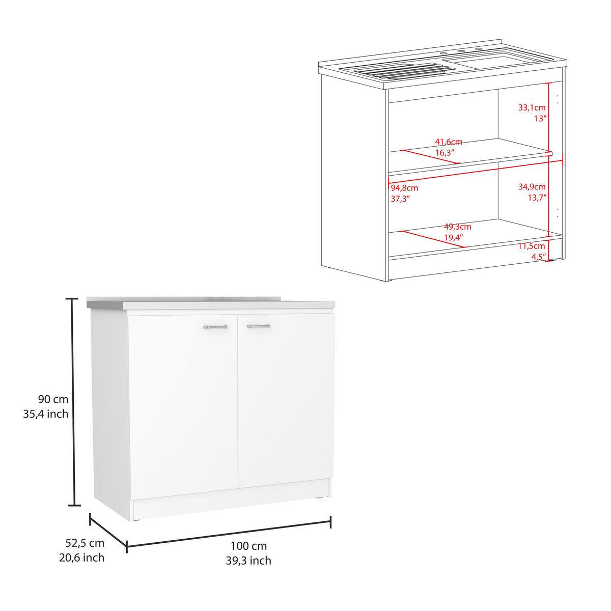 RAINLEX Napoles 39" Utility Sink Cabinet with Stainless Steel Basin in White