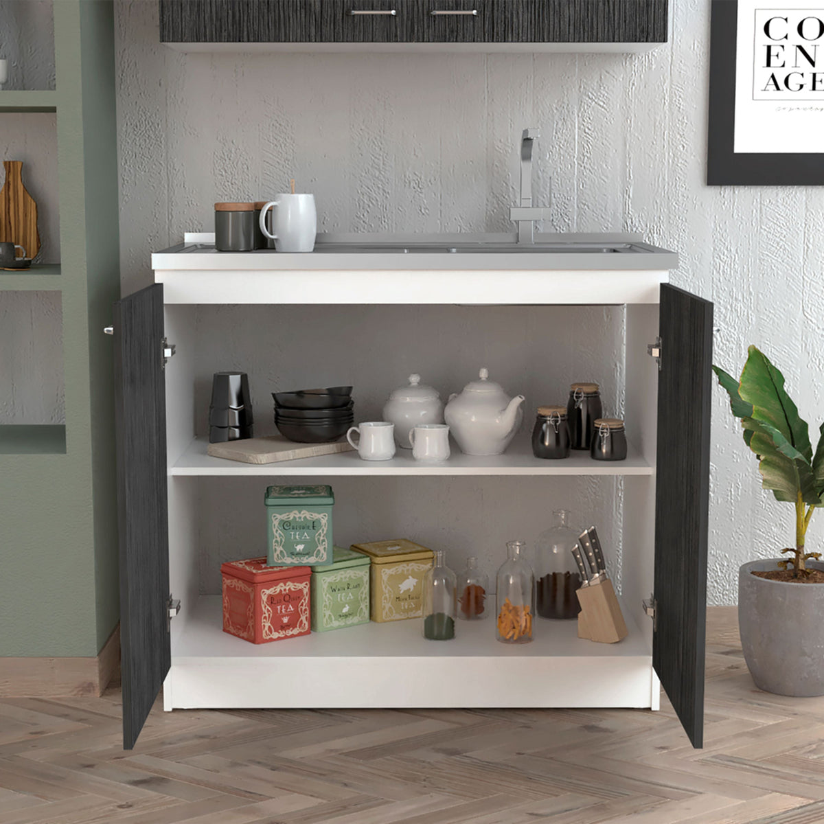 RAINLEX 39" Freestanding Utility Sink Cabinet with Double Basins & Soft-Close Doors