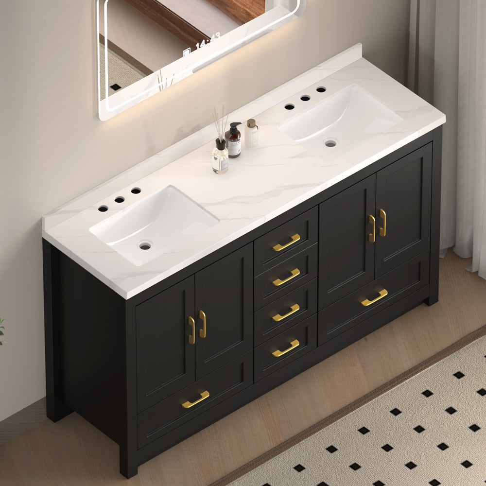 60" Freestanding Bathroom Vanity with Storage, Soft-Close Doors & Drawers, Matte Black