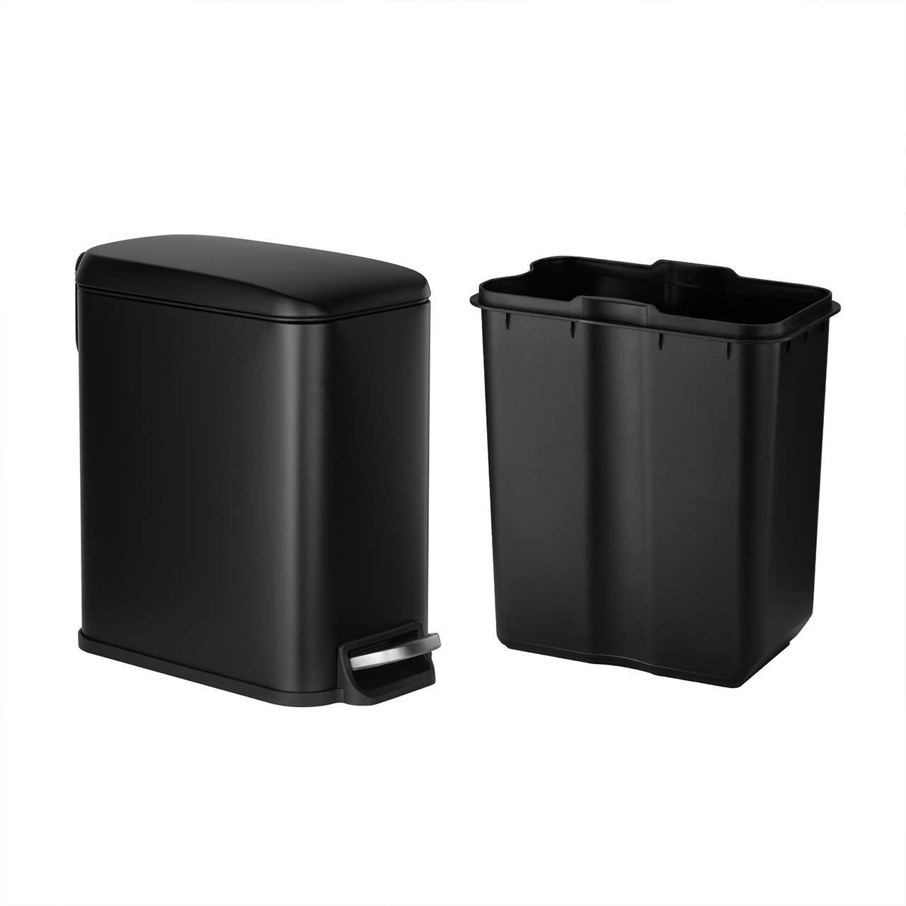 6L / 1.6 Gal. Slim Steel Step Trash Can with Soft-Close Lid, Removable Inner Bin and Stay-Open Function, Black RX-TB02-2BL