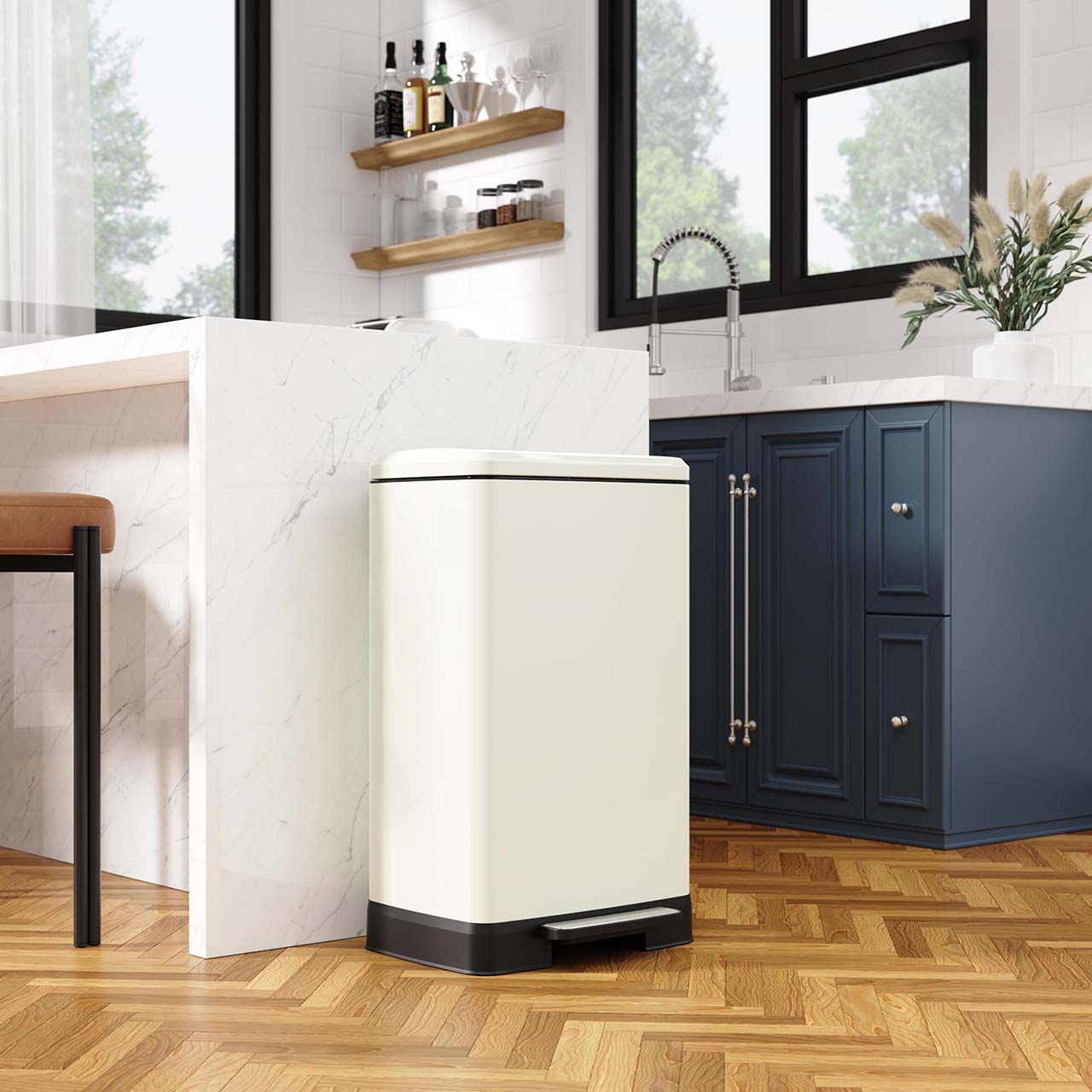 17 Gal. Stainless Steel Step Trash Can with Soft-Close Lid, Removable Inner Bucket, Detachable Wheels and Odor Control Slot RX-TB01-17