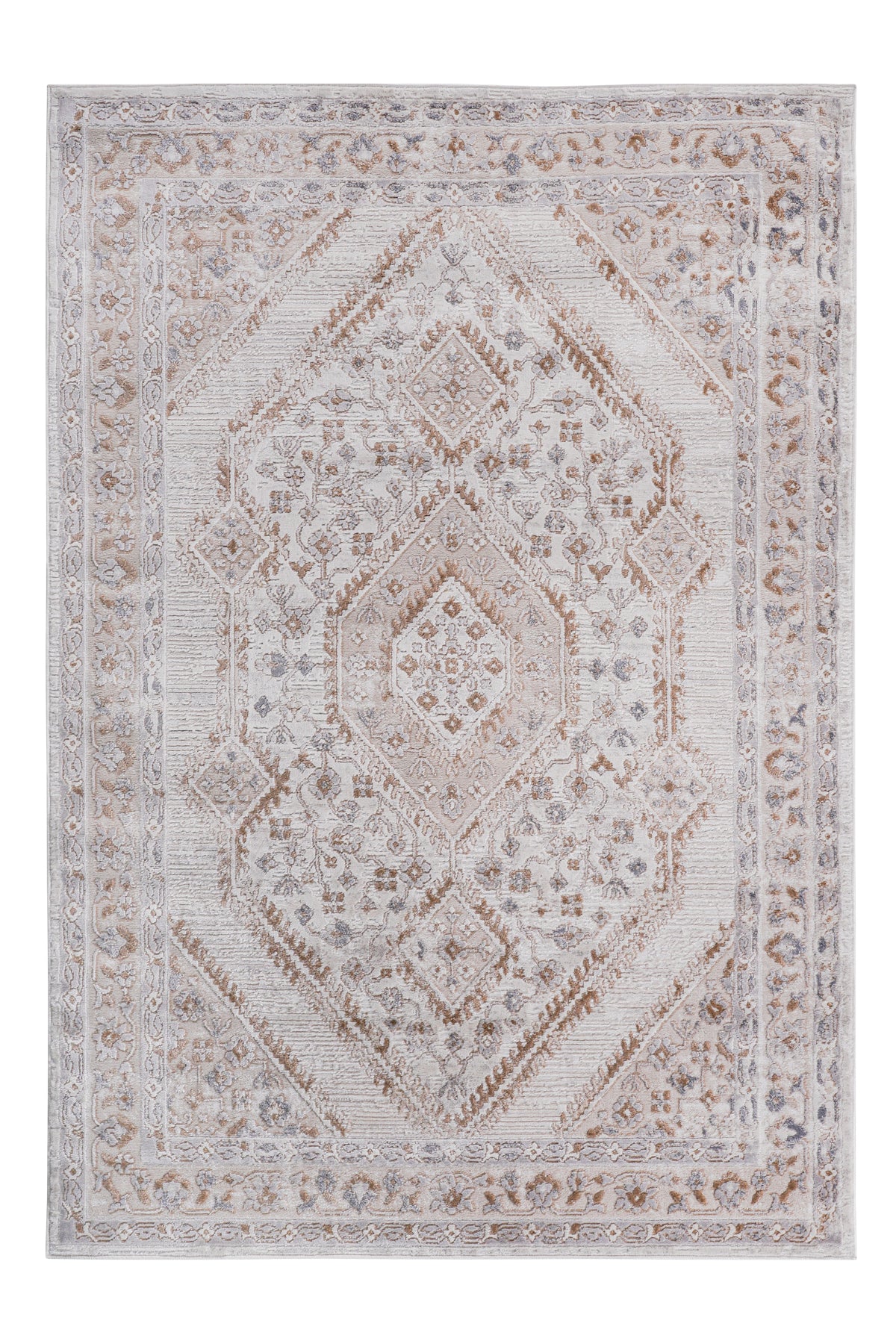 Rainlex 5”x 7” Cream/Ivory/Bordered Non-Shedding Area Rug, Soft Low-Pile, Stain-Resistant, Non-Slip