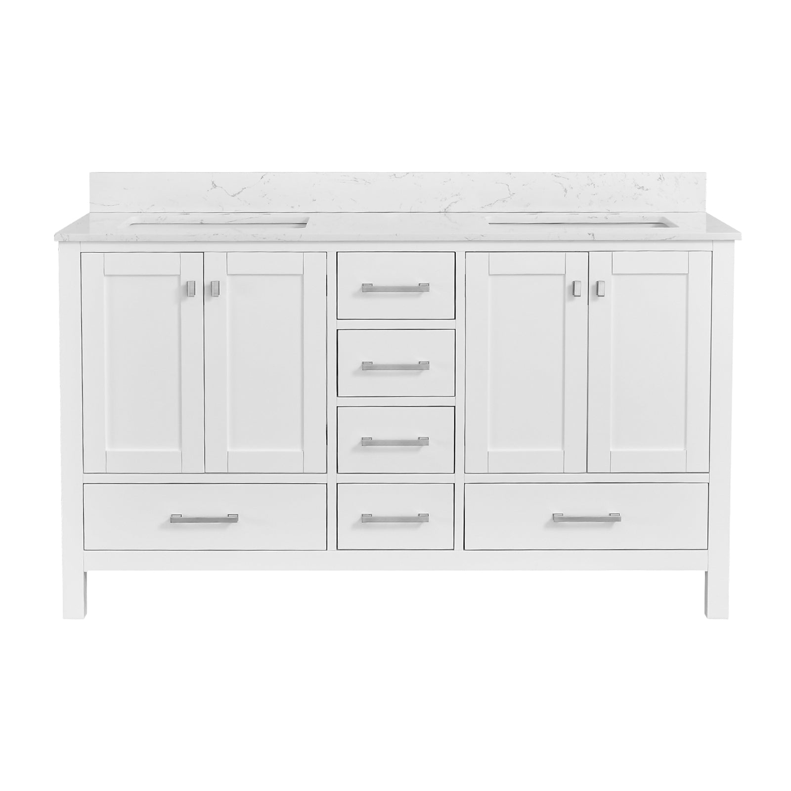 60" Freestanding Double Sink Bathroom Vanity, Solid Wood