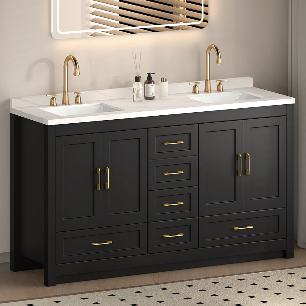 60" Freestanding Bathroom Vanity with Storage, Soft-Close Doors & Drawers, Matte Black