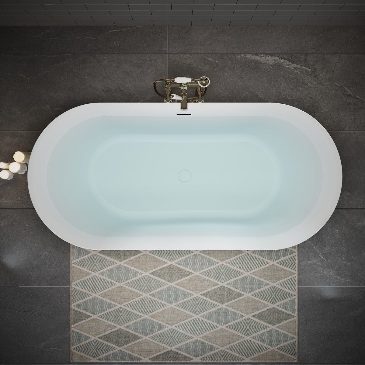 60" Acrylic Freestanding Bathtub, Oval Deep Soaking Contemporary Stand Alone Bath Tub with Pop-up Drain & Integrated Overflow, Brushed Nickel-Finish Drain Cover