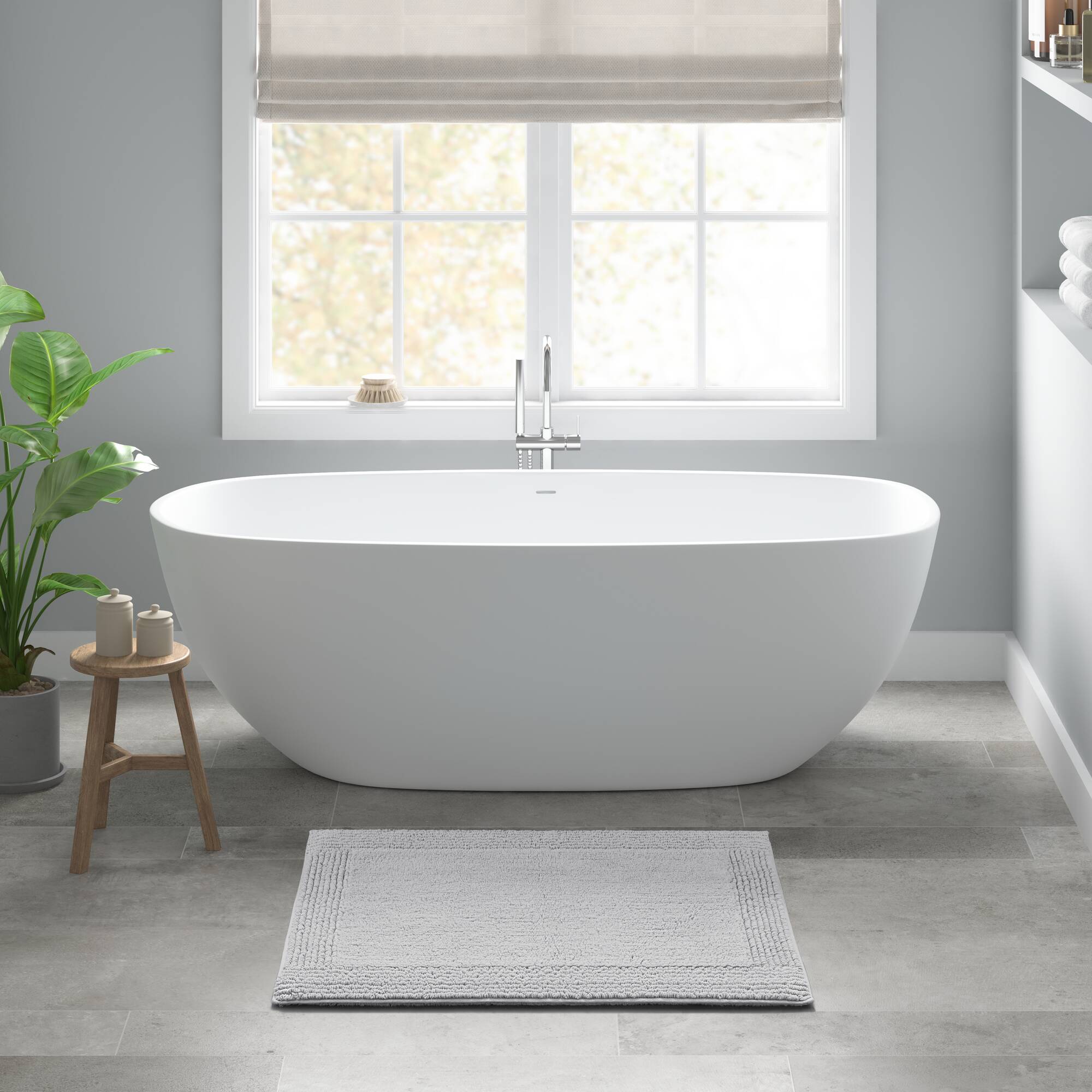 Rainlex 20" x 30" Reversible Cotton Bath Rug, Gray