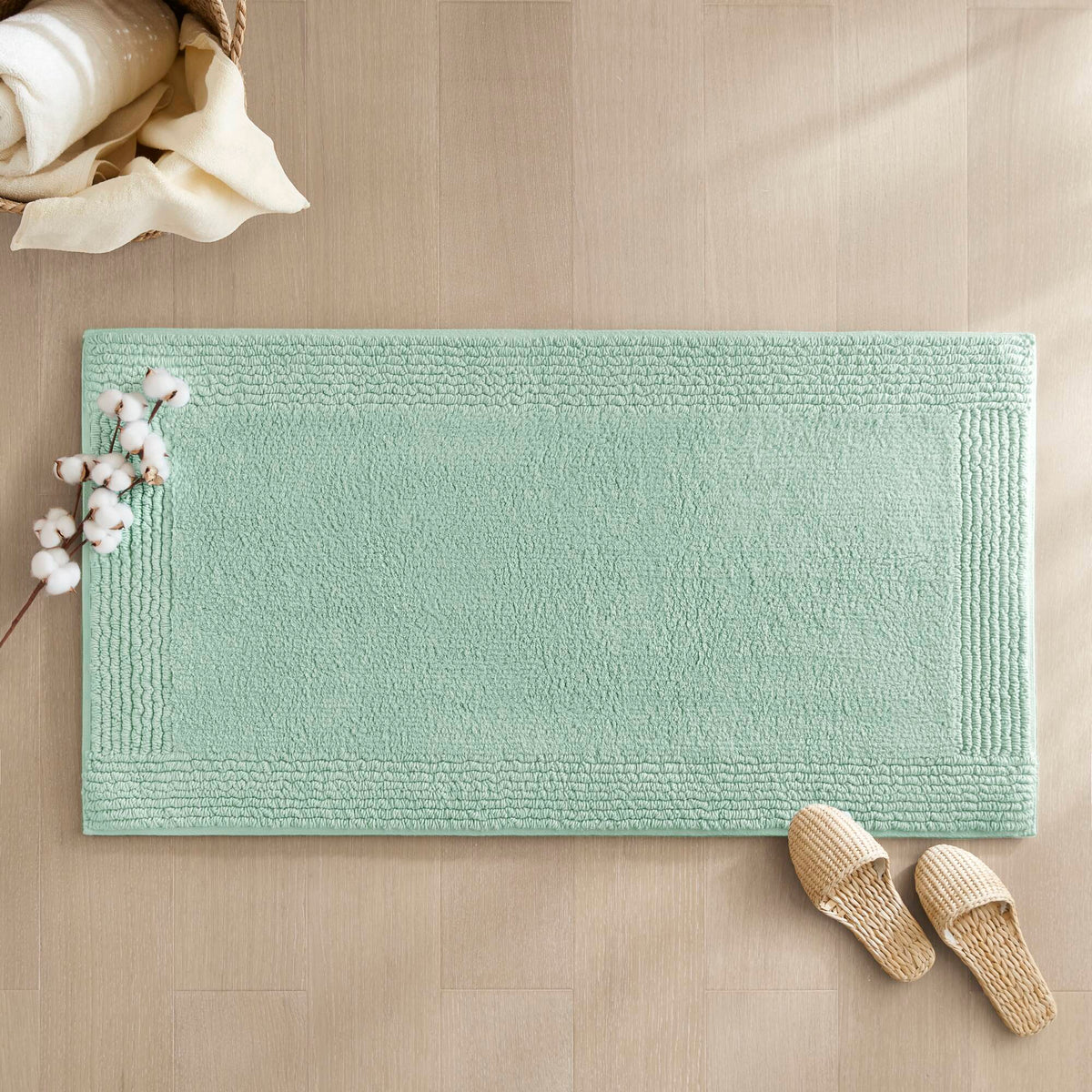 RAINLEX 17" x 24" Reversible Cotton Bath Rug in Green