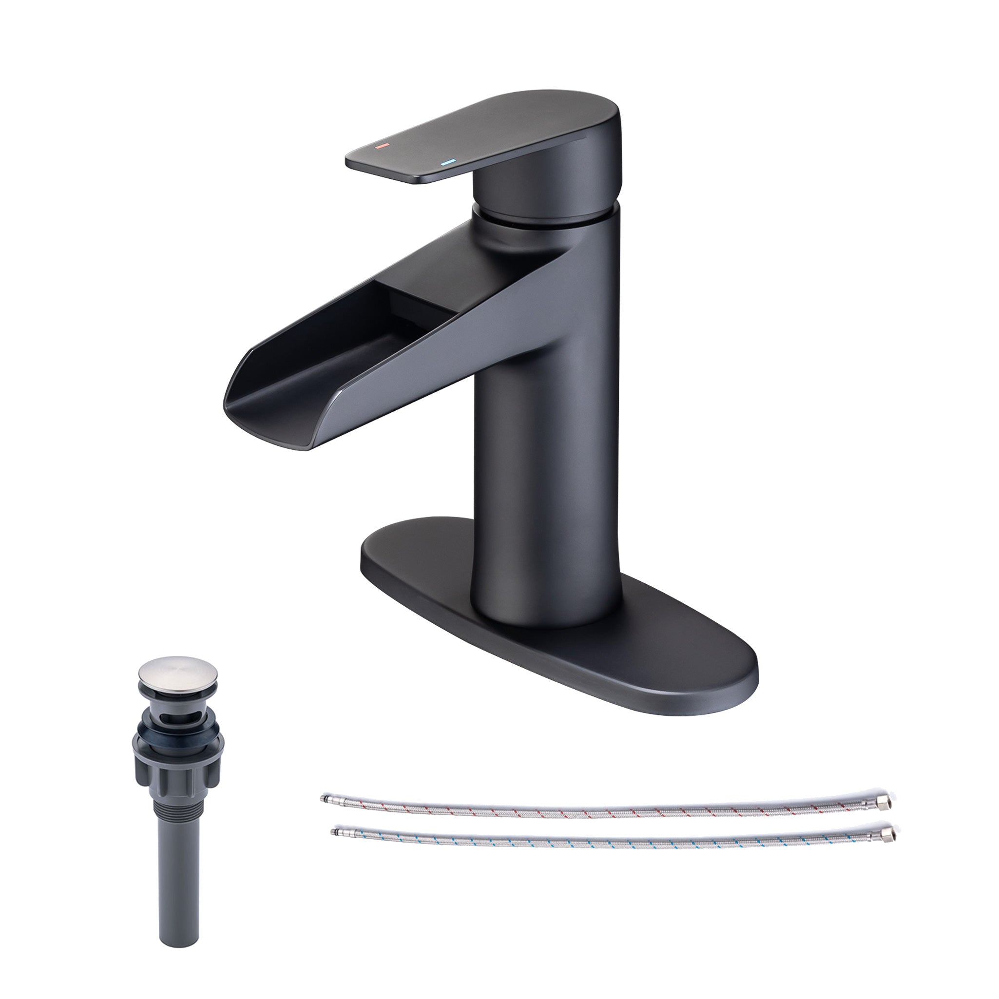 Single-Handle Waterfall Bathroom Faucet Matte Black 