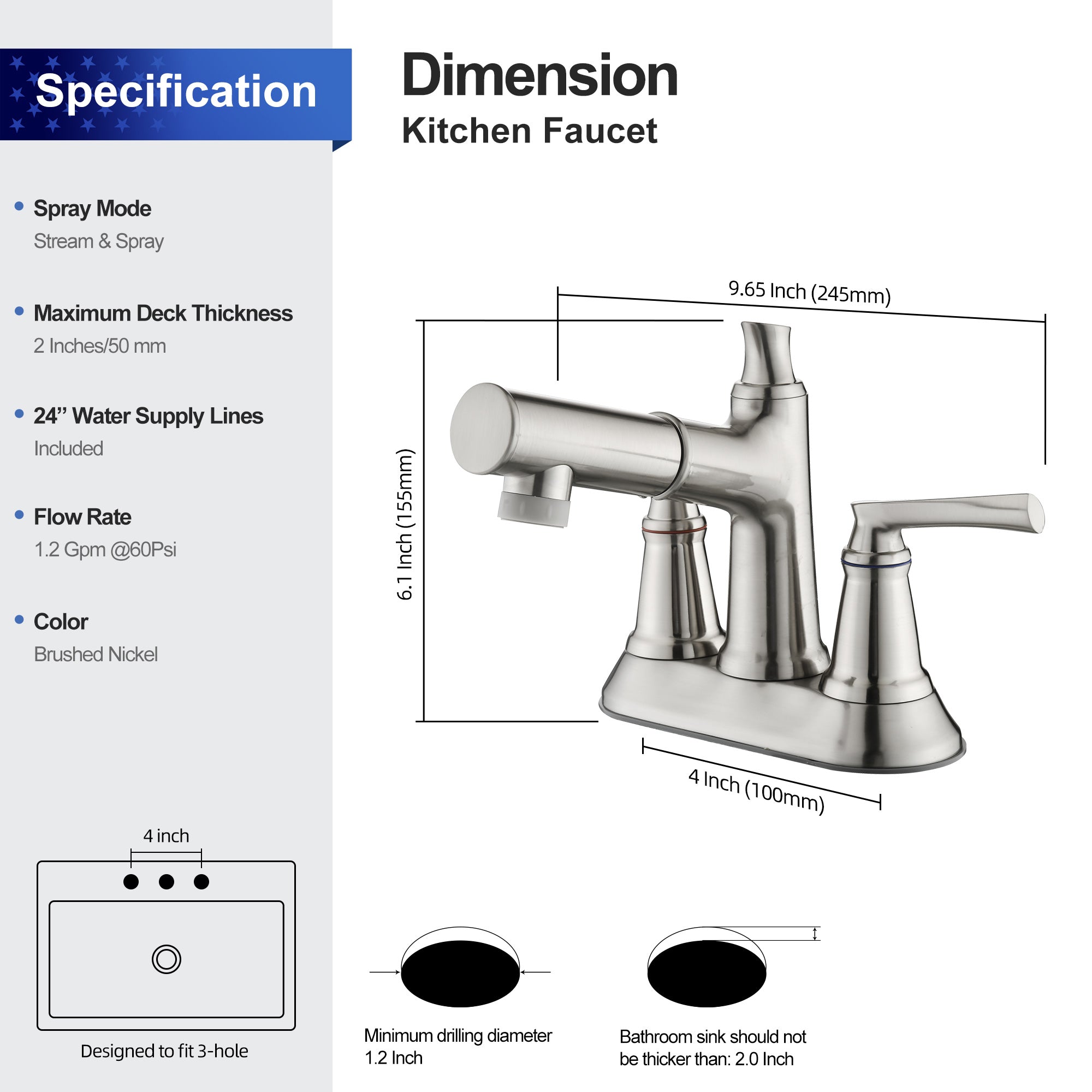 2-Handle Centerset Pull-Out Bathroom Faucet