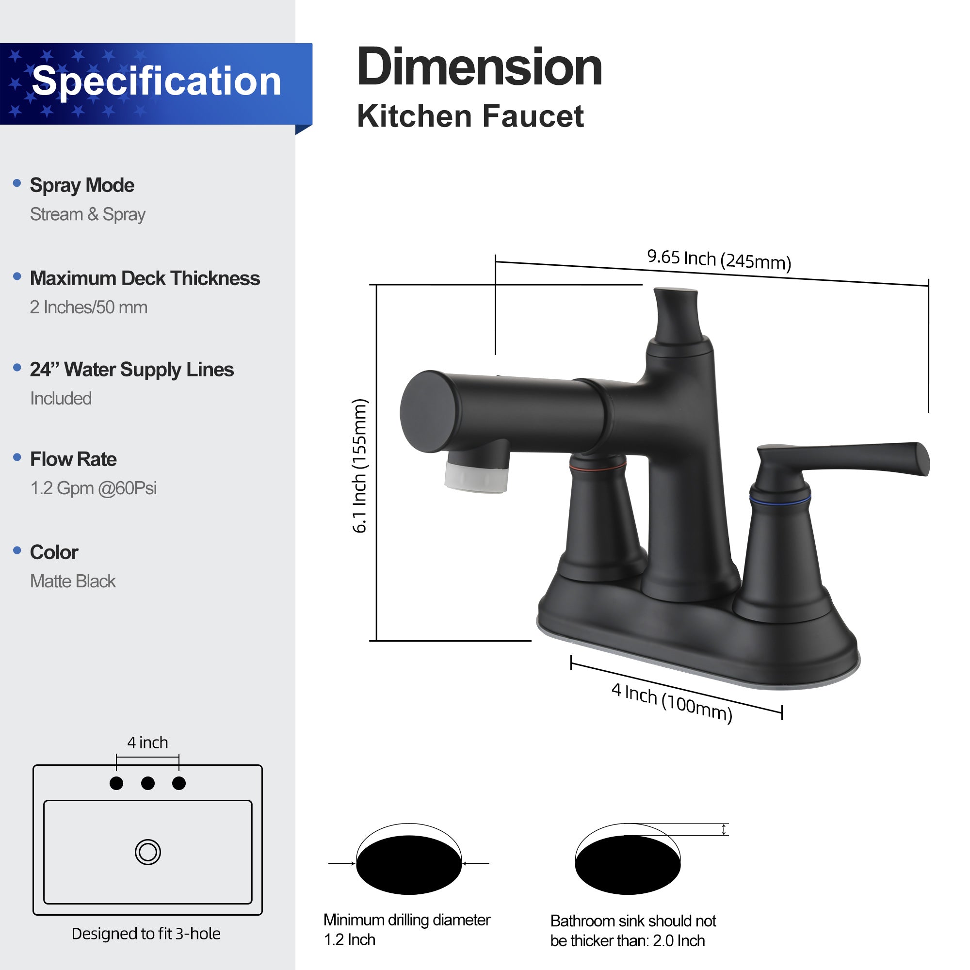 2-Handle Centerset Pull-Out Bathroom Faucet