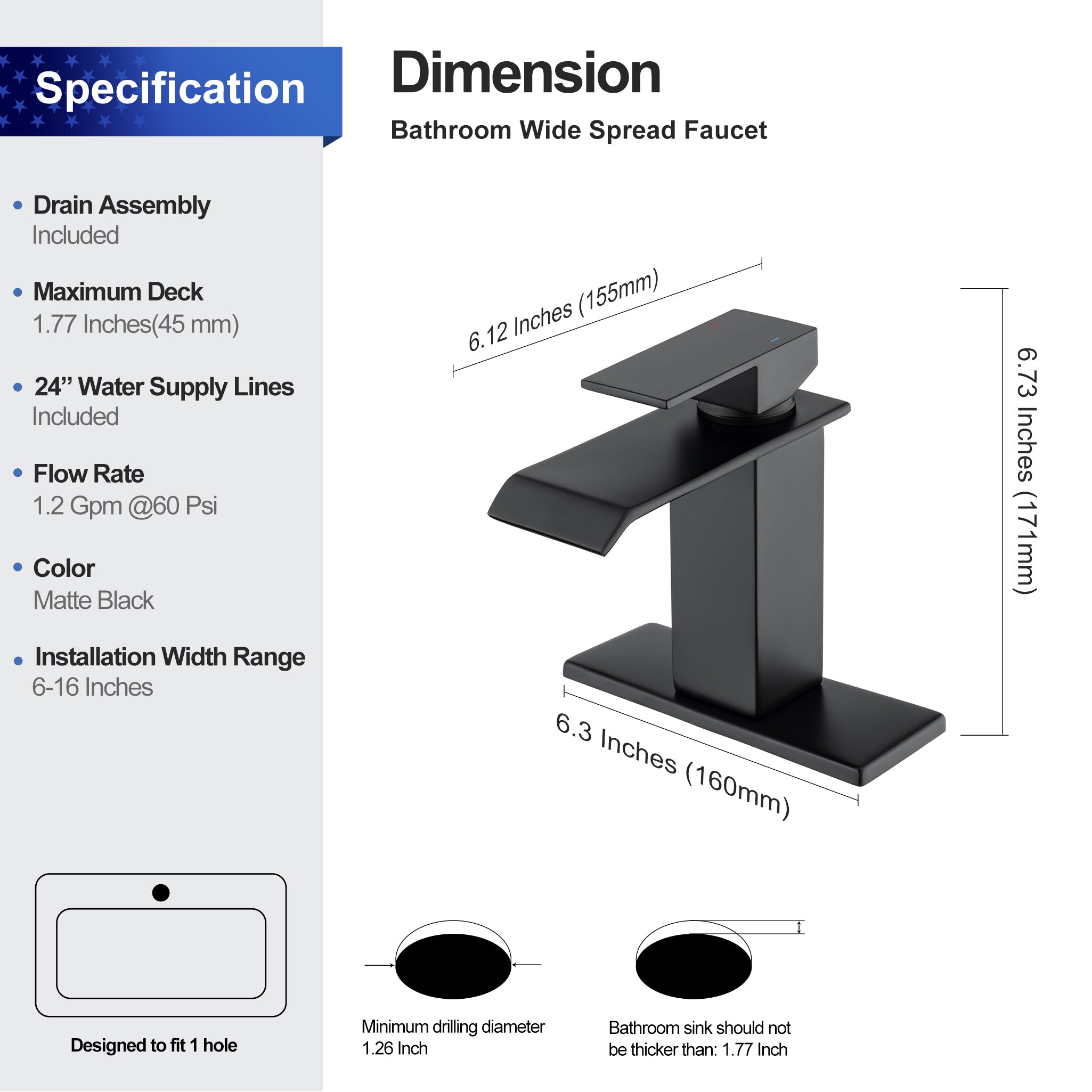 Single-Handle Single-Hole Bathroom Faucet with Drain Assembly