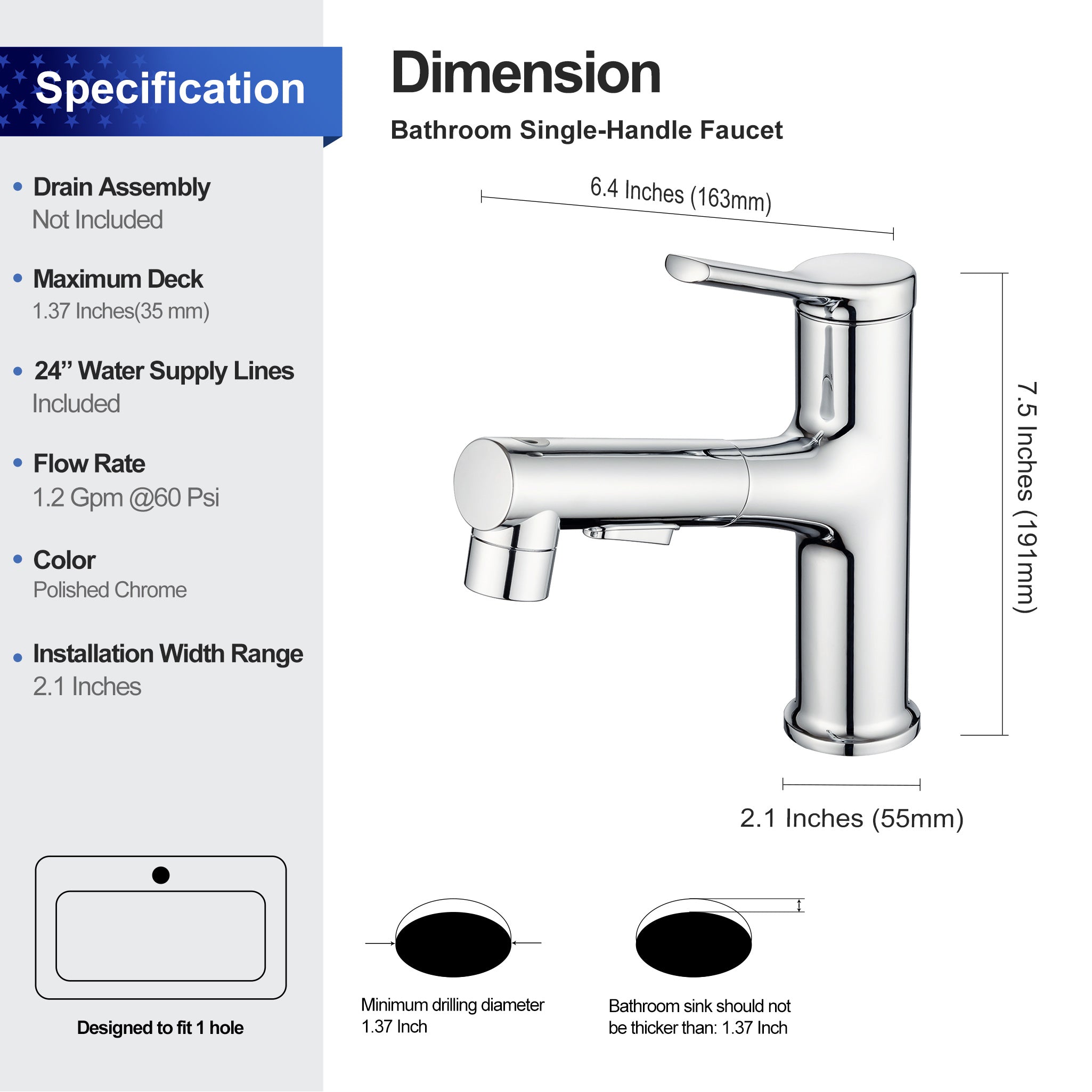 Single Bathroom Faucet Specifications