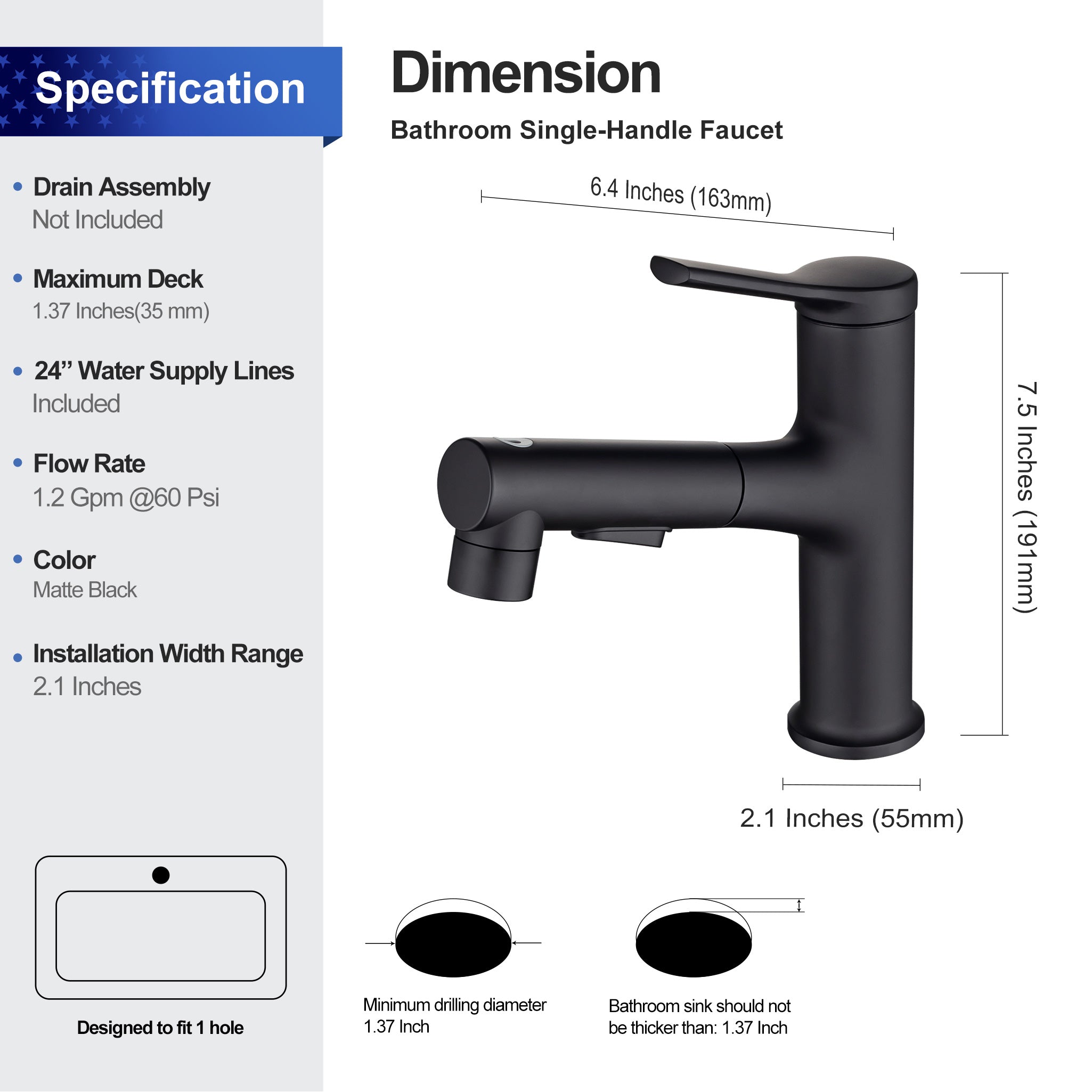 Single-Handle Pull-Out Bathroom Faucet (S5201)