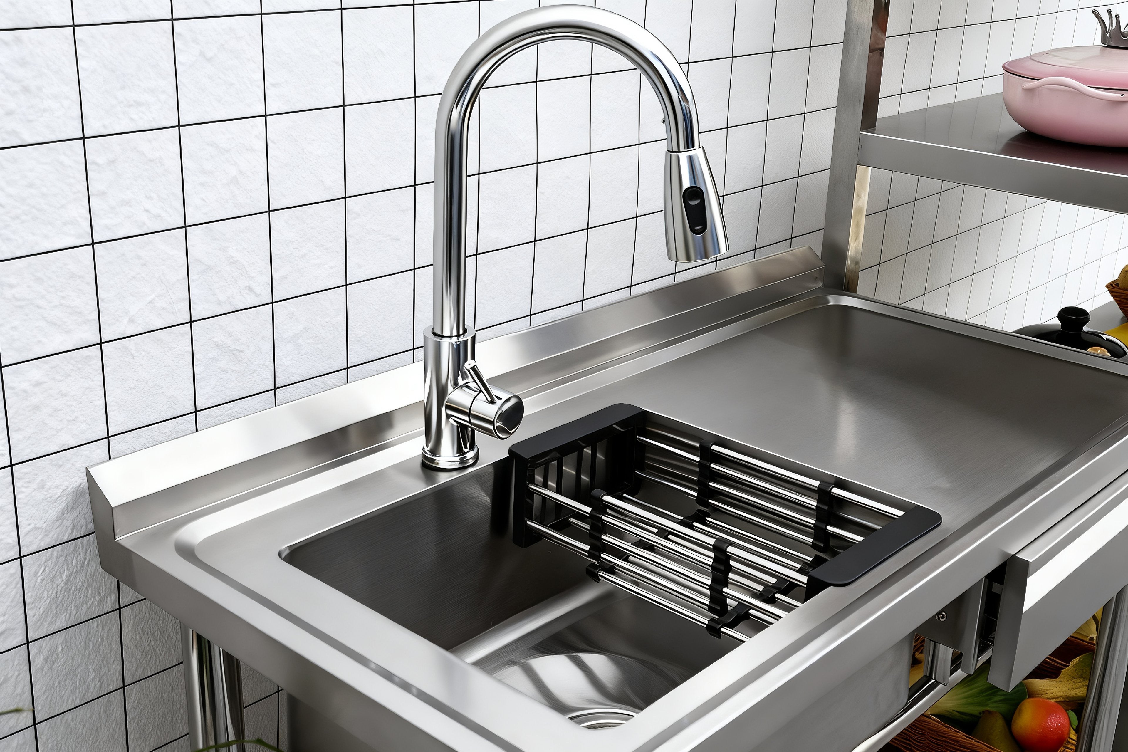 Rainlex 39" Freestanding Commercial Stainless Steel Kitchen Sink with Pull-Out Faucet