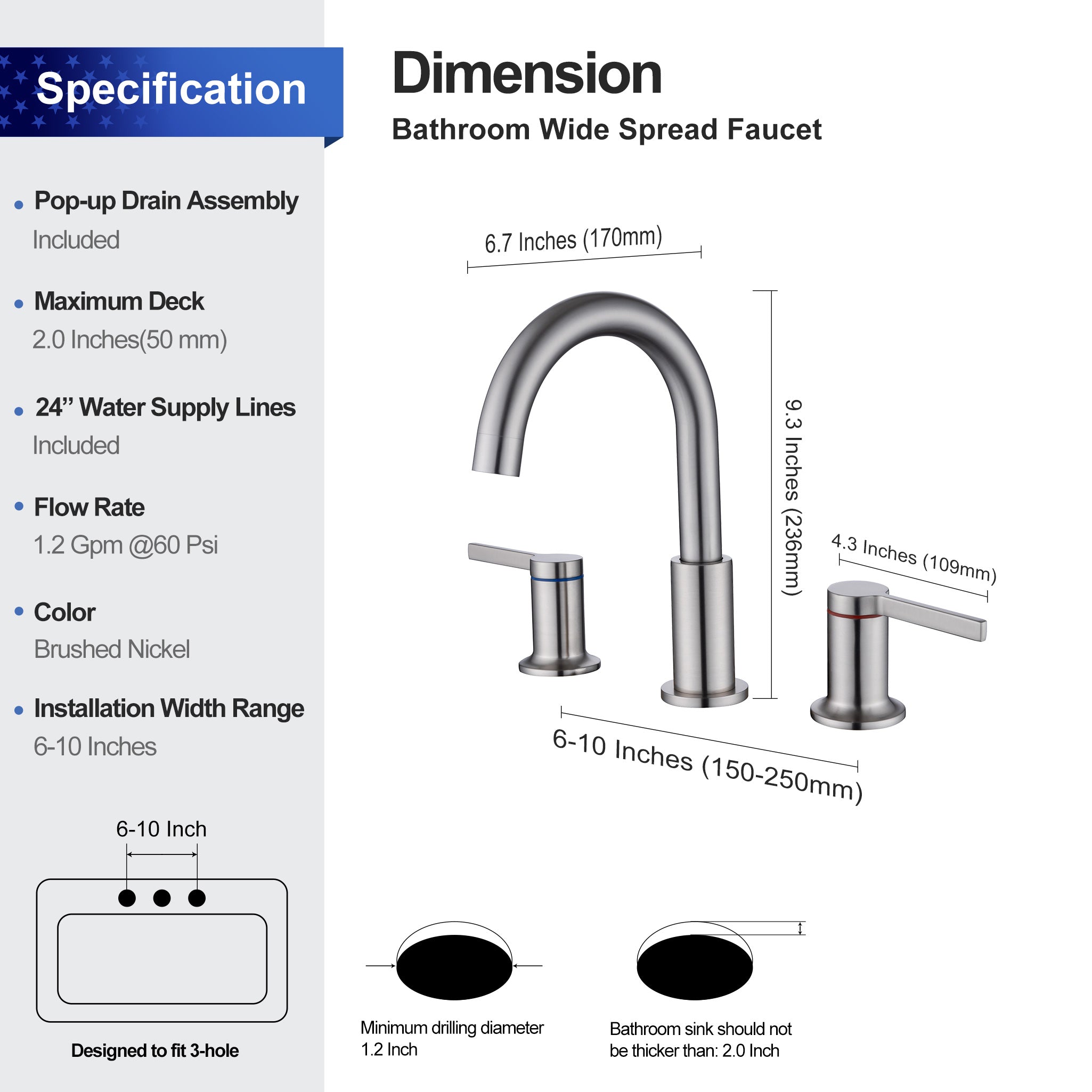 Widespread Faucet 2-handle Bathroom Faucet with Drain Assembly RX5401