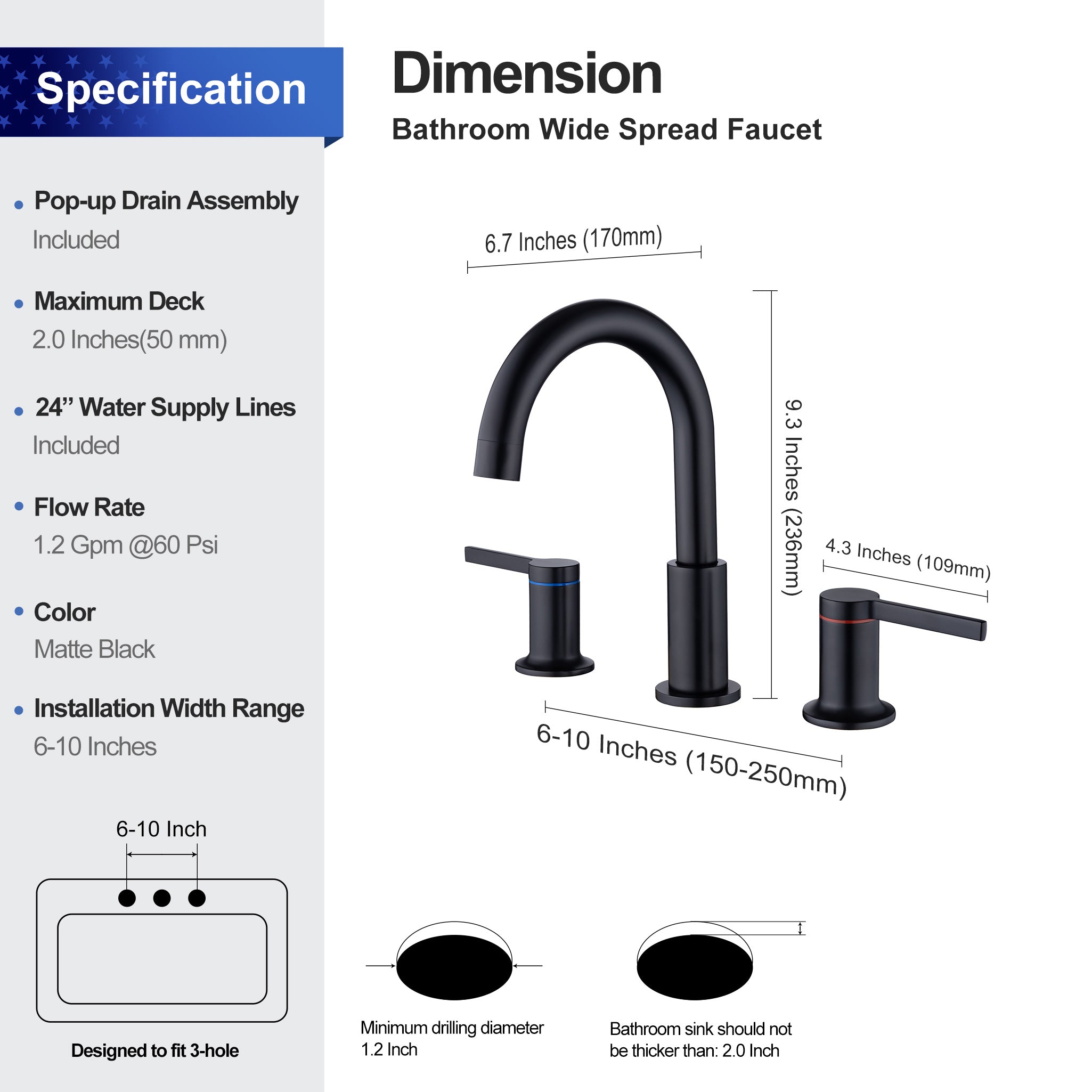 Widespread Faucet 2-handle Bathroom Faucet with Drain Assembly RX5401